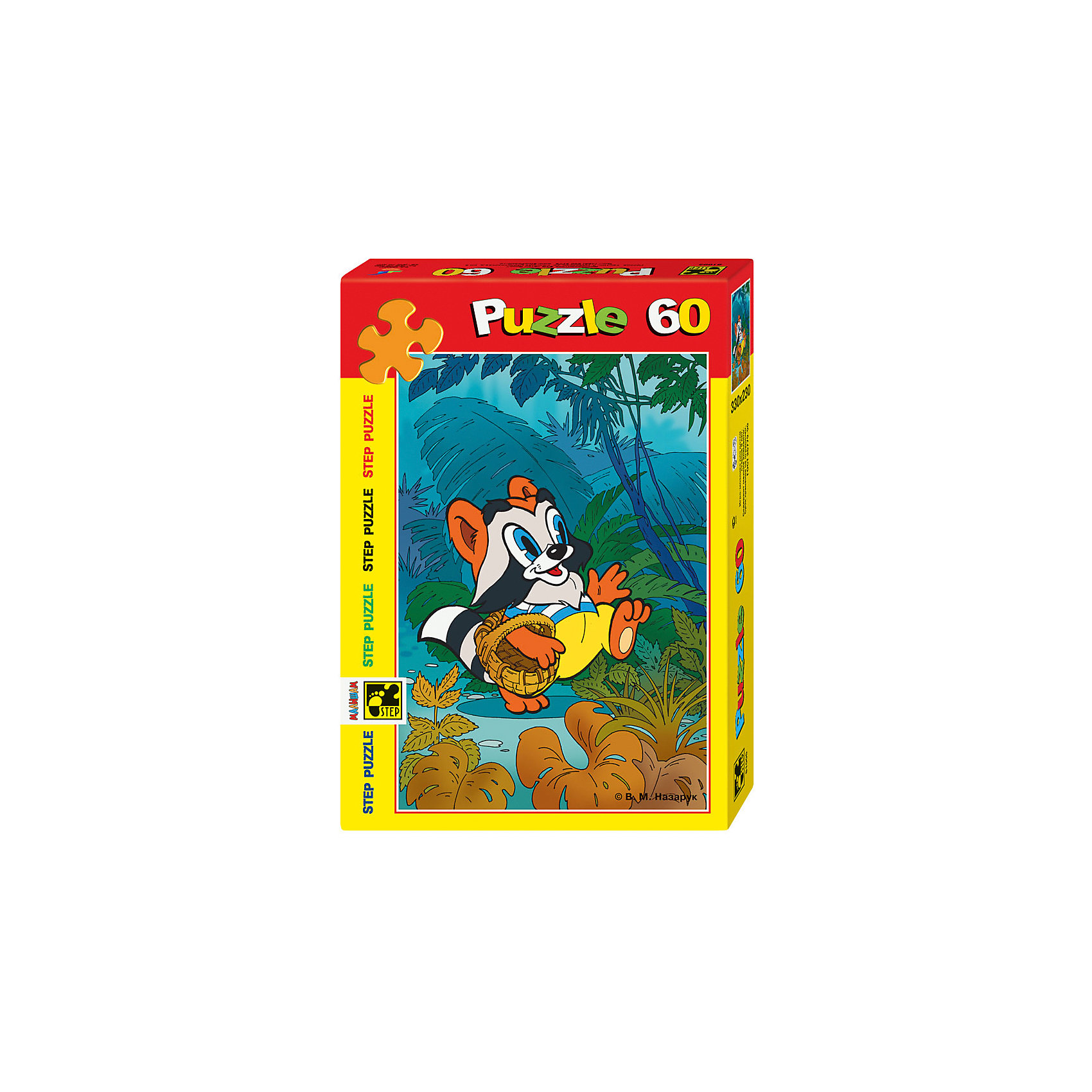 Пазл Крошка Енот, 60 деталей, Step Puzzle Пазл Крошка Енот, 60 деталей, Step PuzzleПазлы для малышей<br>Пазл Крошка Енот, 60 деталей, Step Puzzle (Степ Пазл) – это замечательный красочный пазл с изображением любимых героев.<br>Подарите ребенку чудесный пазл Крошка Енот, и он будет увлеченно подбирать детали, пока не составит яркую и интересную картинку, на которой изображен мультипликационный герой Крошка Енот, гуляющий по густым тропическим зарослям. Сборка пазла Крошка Енот от Step Puzzle (Степ Пазл) подарит Вашему ребенку не только множество увлекательных вечеров, но и принесет пользу для развития. Координация, моторика, внимательность легко тренируются, пока ребенок увлеченно подбирает детали. Качественные фрагменты пазла отлично проклеены и идеально подходят один к другому, поэтому сборка пазла обеспечит малышу только положительные эмоции. Вы будете использовать этот пазл не один год, ведь благодаря качественной нарезке детали не расслаиваются даже после многократного использования.<br><br>Дополнительная информация:<br><br>- Количество деталей: 60<br>- Материал: картон<br>- Размер собранной картинки: 23х33 см.<br>- Отличная проклейка<br>- Долгий срок службы<br>- Детали идеально подходят друг другу<br>- Яркий сюжет<br>- Упаковка: картонная коробка<br>- Размер упаковки: 195x35x140 мм.<br>- Вес: 400 гр.<br><br>Пазл Крошка Енот, 60 деталей, Step Puzzle (Степ Пазл) можно купить в нашем интернет-магазине.<br><br>Ширина мм: 195<br>Глубина мм: 35<br>Высота мм: 140<br>Вес г: 400<br>Возраст от месяцев: 36<br>Возраст до месяцев: 84<br>Пол: Унисекс<br>Возраст: Детский<br>Количество деталей: 60<br>SKU: 4588304