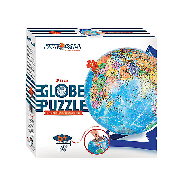 Глобус-пазл Политическая карта мира, 540 деталей, Step Puzzle Глобус-пазл Политическая карта мира, 540 деталей, Step Puzzle3D пазлы<br>Характеристики товара:<br><br>• возраст: от 6 лет;<br>• материал: пластик;<br>• в комплекте: 540 элементов, подставка;<br>• диаметр шара: 23 см;<br>• размер упаковки: 27,5х27,5х7,5 см;<br>• вес упаковки: 850 гр.;<br>• страна производитель: Россия.<br><br>Пазл-шар «Политическая карта мира» Step Puzzle — оригинальный пазл, элементы которого имеют изогнутую форму и собираются вместе, образуя шар. Собрав его, получается самый настоящий глобус, который может служить отличным дополнением при изучении географии в школе.<br><br>В процессе сборки пазла развиваются мелкая моторика рук, усидчивость, внимательность, логическое мышление. Все детали выполнены из качественного прочного пластика и надежно скрепляются между собой.<br><br>Пазл-шар «Политическая карта мира» Step Puzzle можно приобрести в нашем интернет-магазине.<br><br>Ширина мм: 275<br>Глубина мм: 75<br>Высота мм: 275<br>Вес г: 600<br>Возраст от месяцев: 72<br>Возраст до месяцев: 2147483647<br>Пол: Унисекс<br>Возраст: Детский<br>Количество деталей: 540<br>SKU: 4588309