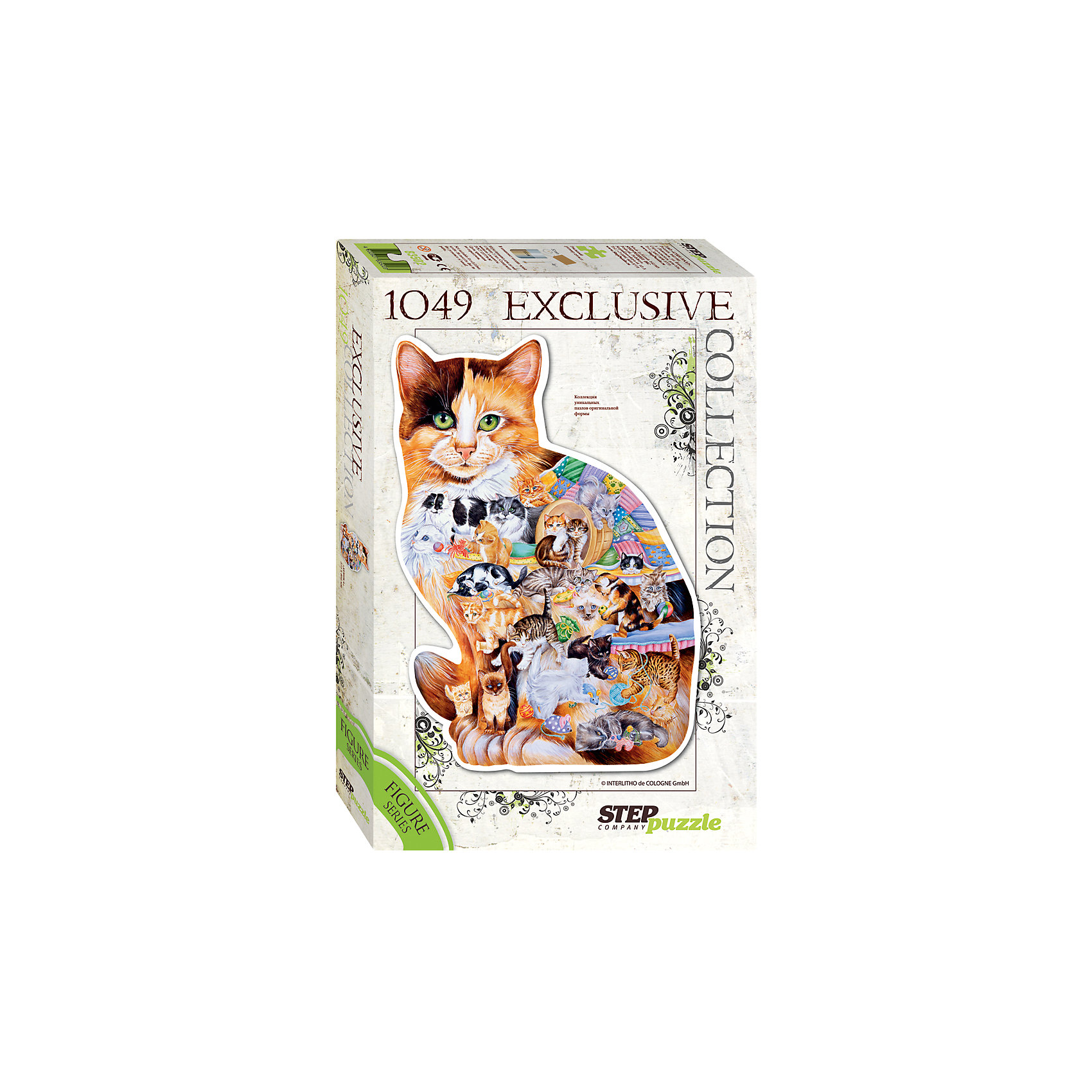 Пазл Кошка, 1049 деталей, Step Puzzle Пазл Кошка, 1049 деталей, Step PuzzleКлассические пазлы<br>Пазл Кошка, 1049 деталей, Step Puzzle (Степ Пазл) – это красочный пазл в форме кошки.<br>Кошка и человек вместе вот уже 10000 лет. За это время было выведено более 200 парод. Сегодня в мире насчитывается около 600 млн. домашних кошек. Собрав этот пазл, Вы получите уникальное фигурное изображение пушистой домашней любимицы. Фигурный пазл – это оригинальный дизайн, улучшенное качество, высокая точность в подгонке деталей. В комплект с пазлом входит специальный клей. Занятия с пазлом поспособствуют развитию множества полезных навыков, таких как мелкая моторика рук, пространственное мышление, память и наблюдательность.<br><br>Дополнительная информация:<br><br>- В комплекте: детали пазла, клей<br>- Количество деталей: 1049<br>- Материал: картон<br>- Размер собранной картины: 572х805 мм.<br>- Отличная проклейка<br>- Детали идеально подходят друг другу<br>- Упаковка: картонная коробка<br>- Размер упаковки: 400x55x270 мм.<br>- Вес: 600 гр.<br><br>Пазл Кошка, 1049 деталей, Step Puzzle (Степ Пазл) можно купить в нашем интернет-магазине.<br><br>Ширина мм: 400<br>Глубина мм: 55<br>Высота мм: 270<br>Вес г: 600<br>Возраст от месяцев: 84<br>Возраст до месяцев: 192<br>Пол: Унисекс<br>Возраст: Детский<br>SKU: 4588310
