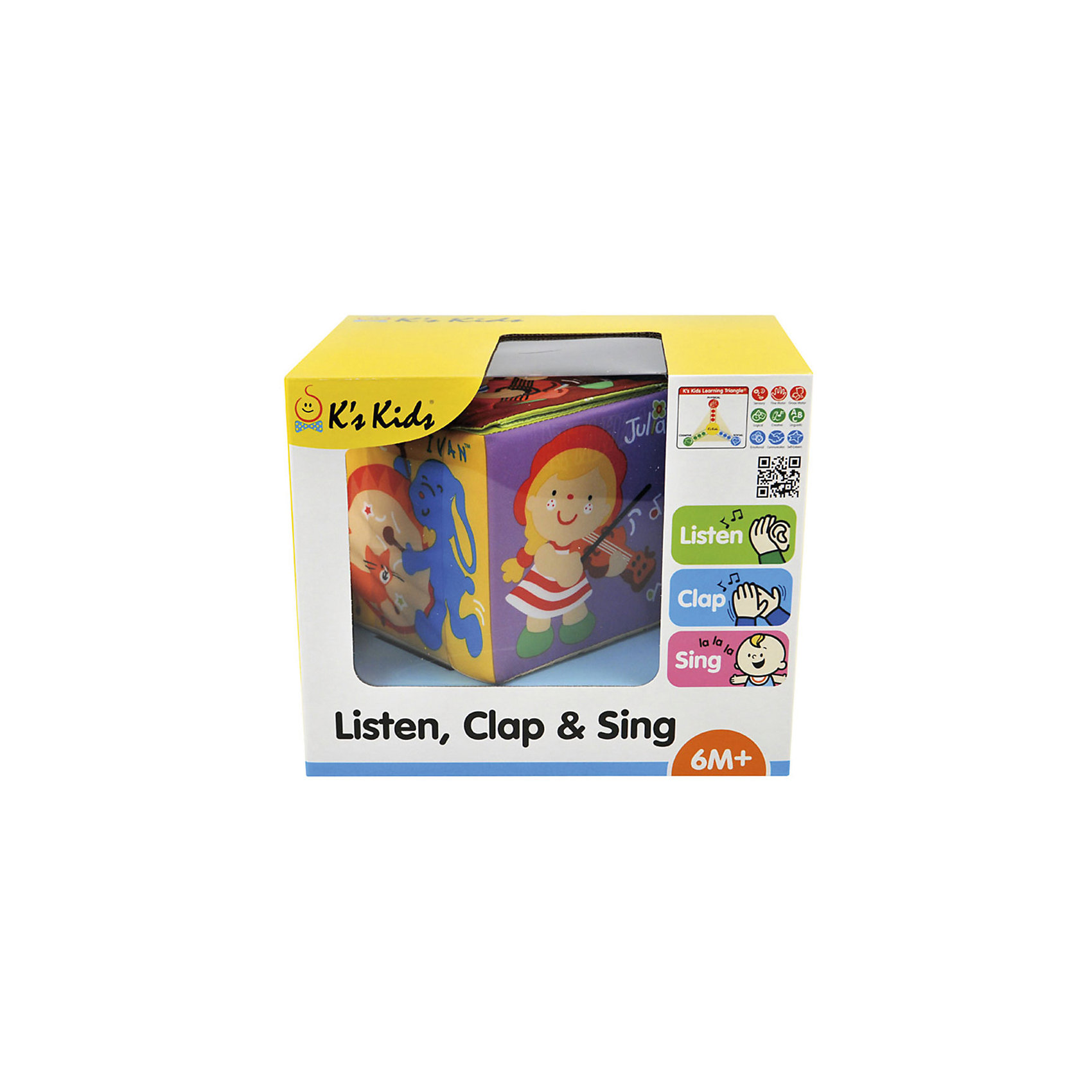 Музыкальный кубик, Ks Kids Музыкальный кубик, Ks KidsРазвивающие игрушки<br>Развивающие игрушки для новорожденных KS Kids – отличный подарок для любого малыша! Разработанные при участии специалистов по детскому развитию, все наборы KS Kids помогают самым маленьким деткам познавать окружающий мир увлекательно, быстро и безопасно.<br>«Музыкальный кубик» - интерактивная развивающая игрушка. Она будет веселить вашего малыша своими яркими картинками с героями Ks Kids и развлекать веселыми мелодиями. Вручную вы выбираете один из трех режимов: задорная музыка, ритм или песенка. Затем бросаете кубик вверх и ждете, на какую сторону он упадет. На каждой стороне кубика изображены герои с разными инструментами, какой стороной кубик соприкоснется с поверхностью, тот музыкальный инструмент и будет звучать. Вам остается лишь выбрать, что делать вместе с малышом прямо сейчас – танцевать, петь или разучивать ритмы, хлопая в ладошки. Развивайте у вашего ребенка внимание, память и слух вместе с музыкальным кубиком! Игрушка изготовлена из высококачественных экологичных материалов абсолютно безопасных даже для самых маленьких детей. <br><br>Дополнительная информация:<br><br>- Материал: текстиль (35% хлопок/65% ПЭ).<br>- Размер: 12 х 12 х 12 см.<br>- Элемент питания: 2 батарейки АА (в комплекте).<br>- 3 режима: музыка, пение, ритм. <br><br>Музыкальный кубик, Ks Kids, можно купить в нашем магазине.<br><br>Ширина мм: 230<br>Глубина мм: 190<br>Высота мм: 170<br>Вес г: 478<br>Возраст от месяцев: 0<br>Возраст до месяцев: 12<br>Пол: Унисекс<br>Возраст: Детский<br>SKU: 4589899