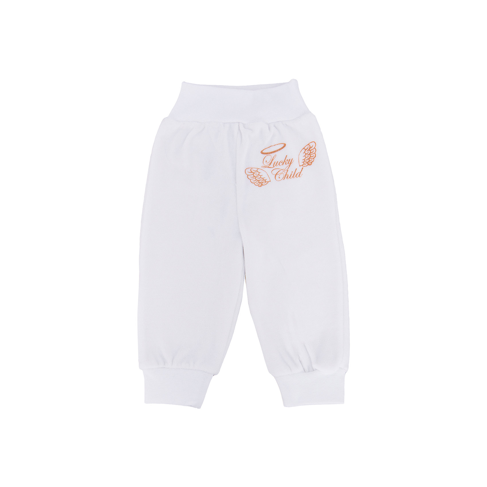 Велюровые брюки Lucky Child Велюровые брюки Lucky ChildПолзунки и штанишки<br>Велюровые брюки Lucky Child<br>Уникальное свойство принтов на одежде Lucky Child заключается в том, что они созданы на водной основе и не имеют соприкосновения с кожей ребенка. Удобные штанишки с легкостью дополнят любой комплект одежды и вам не придется тратить лишнее время на сборы маленького модника.<br>Состав : 100% хлопок<br><br>Ширина мм: 215<br>Глубина мм: 88<br>Высота мм: 191<br>Вес г: 336<br>Цвет: белый<br>Возраст от месяцев: 3<br>Возраст до месяцев: 6<br>Пол: Унисекс<br>Возраст: Детский<br>Размер: 62/68,68/74,74/80,80/86<br>SKU: 4611856