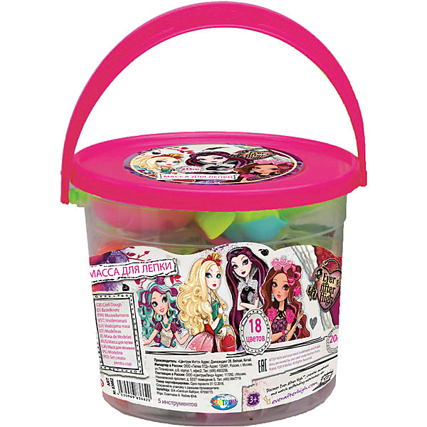 Тесто для лепки Ever After High 18 цветов с формочками Тесто для лепки Ever After High 18 цветов с формочкамиНаборы для лепки<br>Великолепный набор для творчества - тесто для лепки Ever After High станет прекрасным подарком Вашему ребенку. Тесто очень мягкое, нежное, шелковистое на ощупь, не липнет к рукам, не крошится, имеет легкий приятный запах. В наборе представлены также формочки и насадки, которые помогут сформировать необходимые элементы. 18 баночек с тестом для лепки, насадки и формочки упакованы в яркое ведерко с изображением персонажей популярного мультсериала.<br><br>Дополнительная информация:<br>- в комплекте: 18 цветов (по 20 гр.), насадки, формочки, пластиковое ведро.<br>- вес: 534 гр.<br>- размеры: 10х12,5х12,5 см<br><br>Тесто для лепки Ever After High 18 цветов с формочками можно купить в нашем интернет-магазине<br><br>Ширина мм: 125<br>Глубина мм: 125<br>Высота мм: 100<br>Вес г: 534<br>Возраст от месяцев: 36<br>Возраст до месяцев: 108<br>Пол: Женский<br>Возраст: Детский<br>SKU: 4616100