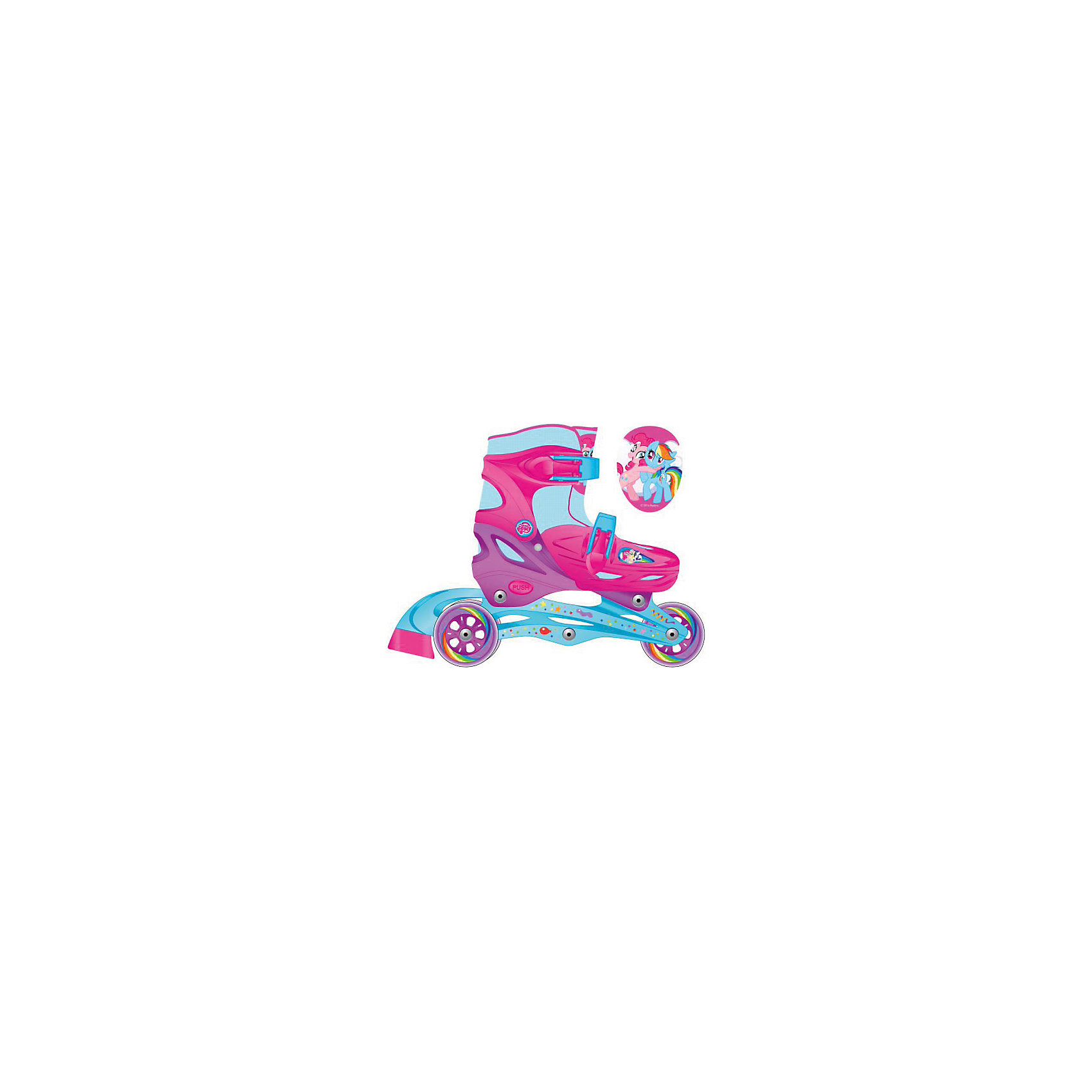 Роликовые коньки, раздвижные, My little Pony Роликовые коньки, раздвижные, My little PonyРолики<br>Характеристики товара:<br><br>• материал: полимер<br>• цвет: голубой, розовый<br>• колеса: 64х24 мм<br>• удобный тормоз сзади<br>• жесткий ботинок обеспечивает надежную фиксацию стопы<br>• раздвижные - хватит на несколько сезонов<br>• колеса можно расположить как в ряд, так и два - сзади<br>• надежные материалы<br>• декорированы принтом<br>• продуманная конструкция<br>• яркий цвет<br><br>Подарить ребенку такие ролики - значит, помочь его развитию! Они способствуют скорейшему развитию способности ориентироваться в пространстве, развивают физические способности, мышление и ловкость. Помимо этого, кататься на них - очень увлекательное занятие!<br><br>Эти ролики разработаны специально для детей. Они раздвижные, поэтому размер легко меняется, что позволяет не покупать новые ролики на каждый сезон. Жесткий ботинок помогает защитить голеностоп. Данная модель выполнена в ярком дизайне, отличается продуманной конструкцией и деталями, которые обеспечивают безопасность ребенка. Отличный подарок для активного малыша!<br><br>Роликовые коньки, раздвижные, My little Pony, от бренда Next можно купить в нашем интернет-магазине.<br><br>Ширина мм: 650<br>Глубина мм: 330<br>Высота мм: 440<br>Вес г: 1950<br>Цвет: разноцветный<br>Возраст от месяцев: 24<br>Возраст до месяцев: 72<br>Пол: Женский<br>Возраст: Детский<br>Размер: 26-29,30-33<br>SKU: 4616440