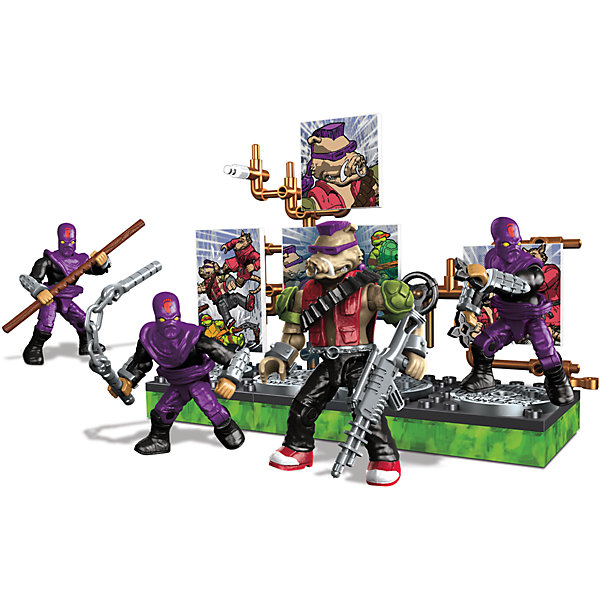Фигурки Черепашки Ниндзя, MEGA BLOKS Фигурки Черепашки Ниндзя, MEGA BLOKSКоллекционные и игровые фигурки<br>Противники легендарных Черепашек-Ниндзя объединяются в группы. Одной из таких групп стала банда, состоящая из солдат известного клана Фут во главе с опасным мутантом - Бибопом. Фигурки детализированы точно и тщательно. У них подвижные конечности и съемные элементы одежды. Собери вражескую банду и построй их в боевую позицию на фоне декораций из труб и иллюстрированных панелей со сценами битв. Все детали набора выполнены из высококачественного нетоксичного пластика безопасного для детей. <br><br>Дополнительная информация:<br><br>- Материал: пластик.<br>- Размер упаковки: 24,5 x 4,4 x 15,2 см.<br>- Комплектация: фигурка, аксессуары.<br><br>Фигурку Черепашки Ниндзя, MEGA BLOKS(Мега Блок) можно купить в нашем магазине.<br><br>Ширина мм: 175<br>Глубина мм: 290<br>Высота мм: 275<br>Вес г: 227<br>Возраст от месяцев: 120<br>Возраст до месяцев: 156<br>Пол: Мужской<br>Возраст: Детский<br>SKU: 4616976
