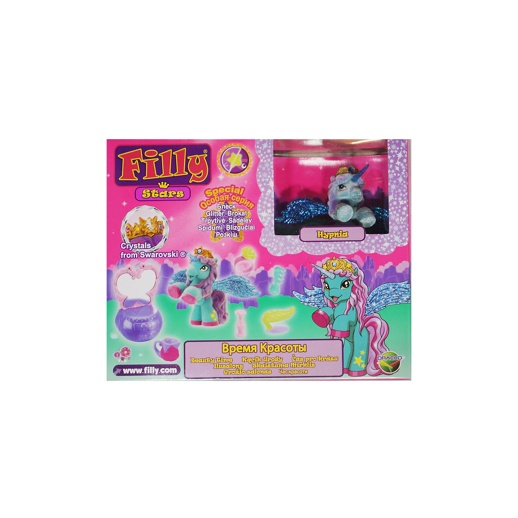 Набор Filly Звезды Hypnia, Dracco Набор Filly Звезды Hypnia, DraccoКоллекционные и игровые фигурки<br>Отличная новость для всех поклонниц вселенной лошадок Филли от Dracco. В этом году компания выпускает новую линейку – Звезды. Новые персонажи могут порадовать фанатов новыми расцветками, а также уникальным дизайном своих крыльев. Теперь они блестят еще ярче.<br><br>Дополнительная информация:<br><br>В набор входит одна фигурка лошадки, комплект аксессуаров для нее, коллекционная карточка и брошюра с информацией по новой линейке.<br>В новую линейку вошли 22 новых персонажей + 1 новый редкий герой. Все они принадлежат к 5 новым семействам лошадок. Среди них Семейство звездного света, Семейство небесного света, Семейство солнечного света и семейство сумеречного света. Персонажи из последнего пятого семейства (Семейство лунного света) появятся в продаже этой осенью.<br><br>Набор Filly Звезды Hypnia, Dracco можно купить в нашем магазине.<br><br>Ширина мм: 92<br>Глубина мм: 92<br>Высота мм: 136<br>Вес г: 110<br>Возраст от месяцев: 36<br>Возраст до месяцев: 96<br>Пол: Женский<br>Возраст: Детский<br>SKU: 4618242