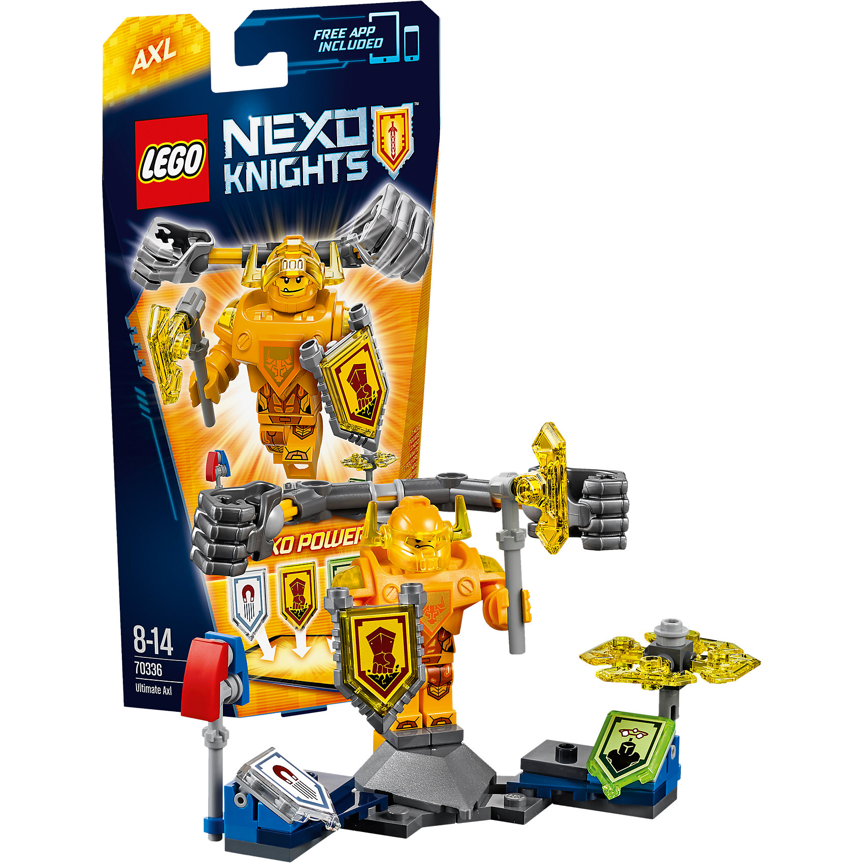 LEGO NEXO KNIGHTS 70336: Аксель - Абсолютная сила LEGO NEXO KNIGHTS 70336: Аксель - Абсолютная силаПластмассовые конструкторы<br>Аксель - Абсолютная сила всегда голоден, но теперь тяжеловесный рыцарь ещё и горит желанием добраться до Джестро и Лава-монстров. Для начала гигантскими кулаками проложи себе путь в самую гущу сражения! Нанеси врагам максимальный ущерб намагниченной булавой или порази их вращающимися лезвиями! <br><br>LEGO Nexo Knights ( ЛЕГО Нексо Найт) - это невероятный мир прогресса и новых технологий, в котором все же нашлось место для настоящих рыцарей, магии и волшебства. Удивительное сочетание футуризма и средневековой романтики увлекает и детей, и взрослых, а множество наборов серии и высокая детализация позволяют создать свой волшебный мир Nexo Knights!<br><br>Дополнительная информация:<br><br>- Конструкторы ЛЕГО развивают усидчивость, внимание, фантазию и мелкую моторику. <br>- Количество деталей: 69. <br>- 1 минифигурка, постамент, аксессуары. <br>- Серия ЛЕГО Нексо Найт (LEGO Nexo Knights).<br>- Материал: пластик.<br>- Размер упаковки: 24х5х14 см.<br>- Вес: 0.095 кг.<br><br>Конструктор LEGO Nexo Knights 70336: Аксель - Абсолютная сила можно купить в нашем магазине.<br><br>Ширина мм: 333<br>Глубина мм: 141<br>Высота мм: 51<br>Вес г: 96<br>Возраст от месяцев: 96<br>Возраст до месяцев: 168<br>Пол: Мужской<br>Возраст: Детский<br>SKU: 4641200