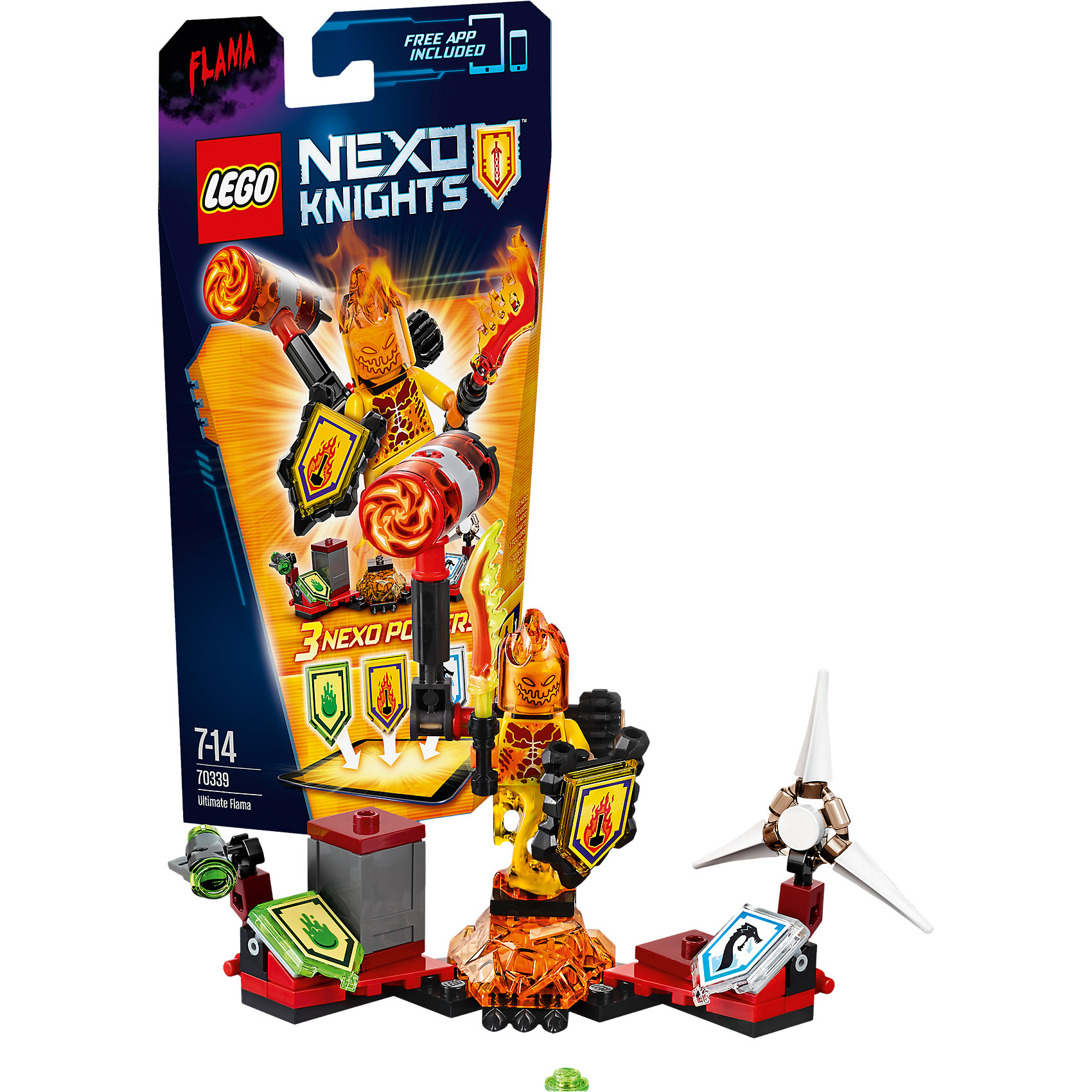 LEGO NEXO KNIGHTS 70339: Флама - Абсолютная сила LEGO NEXO KNIGHTS 70339: Флама - Абсолютная силаПластмассовые конструкторы<br>От этого монстра с горящей головой некуда деться. Он раскачивает огромный огненный крушащий молот и швыряет его вниз, чтобы создать кольцо огня вокруг врага! Флама Абсолютная сила полна сюрпризов: у неё есть шутер для шипов из слизи и ледяная вода, сковывающая врага. <br><br>LEGO Nexo Knights ( ЛЕГО Нексо Найт) - это невероятный мир прогресса и новых технологий, в котором все же нашлось место для настоящих рыцарей, магии и волшебства. Удивительное сочетание футуризма и средневековой романтики увлекает и детей, и взрослых, а множество наборов серии и высокая детализация позволяют создать свой волшебный мир Nexo Knights!<br><br>Дополнительная информация:<br><br>- Конструкторы ЛЕГО развивают усидчивость, внимание, фантазию и мелкую моторику. <br>- Количество деталей: 69. <br>- 1 минифигурка, постамент, аксессуары. <br>- Серия ЛЕГО Нексо Найт (LEGO Nexo Knights).<br>- Материал: пластик.<br>- Размер упаковки: 24х5х14 см.<br>- Вес: 0.095 кг.<br><br>Конструктор LEGO Nexo Knights 70339: Флама - Абсолютная сила можно купить в нашем магазине.<br><br>Ширина мм: 242<br>Глубина мм: 142<br>Высота мм: 52<br>Вес г: 95<br>Возраст от месяцев: 84<br>Возраст до месяцев: 168<br>Пол: Мужской<br>Возраст: Детский<br>SKU: 4641203
