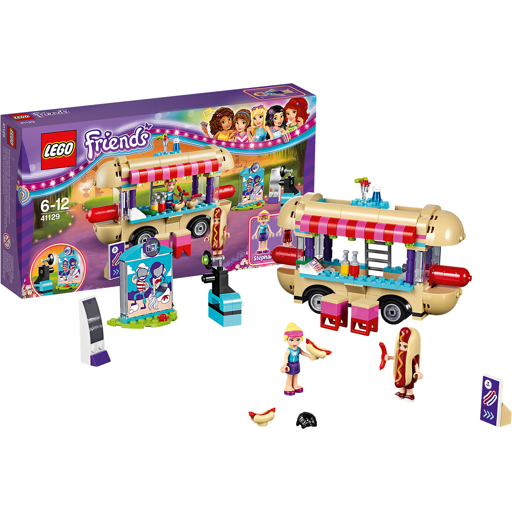 LEGO Friends 41129: Парк развлечений: фургон с хот-догами LEGO Friends 41129: Парк развлечений: фургон с хот-догамиПластмассовые конструкторы<br>Игры с конструктором обожает множество современных девочек, поэтому набор Лего, из которого можно собрать разные сюжеты про героев и её приключения, обязательно порадует ребенка. Такие игрушки помогают детям развивать воображение, мелкую моторику, логику и творческое мышление.<br>Набор состоит из множества деталей, с помощью которых можно собрать декорации для игр, а также в нем есть фигурки любимых персонажей! С таким комплектом можно придумать множество игр!<br><br>Дополнительная информация:<br><br>цвет: разноцветный;<br>размер коробки: 5 x 30 x 20 см;<br>вес: 100 г;<br>материал: пластик;<br>количество деталей: 243.<br><br>Набор Парк развлечений: фургон с хот-догами от бренда LEGO Friends можно купить в нашем магазине.<br><br>Ширина мм: 354<br>Глубина мм: 190<br>Высота мм: 60<br>Вес г: 424<br>Возраст от месяцев: 72<br>Возраст до месяцев: 144<br>Пол: Женский<br>Возраст: Детский<br>SKU: 4641221
