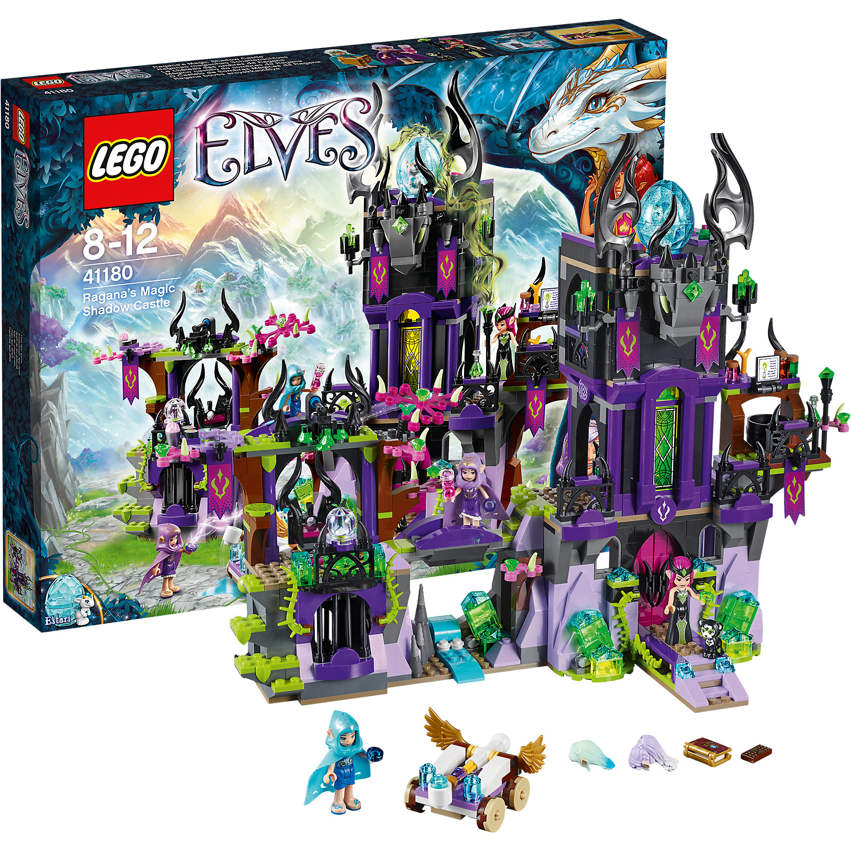 LEGO Elves 41180: Замок теней Раганы LEGO Elves 41180: Замок теней РаганыПластмассовые конструкторы<br>Конструкторы из серии LEGO Elves полюбились многим современным детям, поэтому набор Лего, из которого можно собрать разные сюжеты про героев и её приключения, обязательно порадует ребенка. Такие игрушки помогают детям развивать воображение, мелкую моторику, логику и творческое мышление.<br>Набор состоит из множества деталей, с помощью которых можно собрать декорации для игр, а также в нем есть фигурки любимых персонажей! С таким комплектом можно придумать множество игр!<br><br>Дополнительная информация:<br><br>цвет: разноцветный;<br>размер коробки: 48 х 7 х 38 см;<br>вес: 1369 г;<br>материал: пластик;<br>количество деталей: 1014.<br><br>Набор Замок теней Раганы от бренда LEGO Elves можно купить в нашем магазине.<br><br>Ширина мм: 472<br>Глубина мм: 375<br>Высота мм: 76<br>Вес г: 1415<br>Возраст от месяцев: 96<br>Возраст до месяцев: 144<br>Пол: Женский<br>Возраст: Детский<br>SKU: 4641234