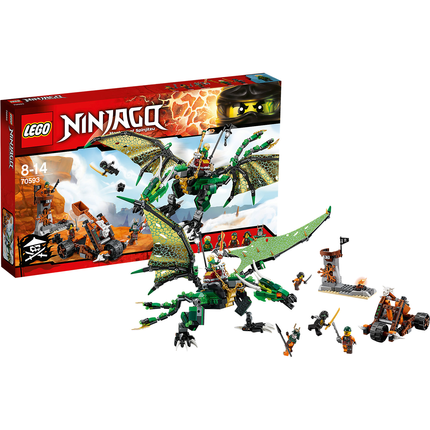 LEGO NINJAGO 70593: Зелёный Дракон LEGO NINJAGO 70593: Зелёный ДраконПластмассовые конструкторы<br>Приключения и конструкторы обожает множество современных мальчишек, поэтому набор Лего, из которого можно собрать интересный сюжет, обязательно порадует ребенка. Такие игрушки помогают детям развивать воображение, мелкую моторику, логику и творческое мышление.<br>Набор состоит из множества деталей, с помощью которых можно собрать декорации для игр, а также в нем есть фигурки любимых персонажей! С таким комплектом можно придумать множество игр!<br><br>Дополнительная информация:<br><br>цвет: разноцветный;<br>размер коробки: 48 х 6 х 28 см;<br>вес: 756 г;<br>материал: пластик;<br>количество деталей: 567.<br><br>Набор Зелёный Дракон от бренда LEGO NINJAGO можно купить в нашем магазине.<br><br>Ширина мм: 482<br>Глубина мм: 284<br>Высота мм: 68<br>Вес г: 791<br>Возраст от месяцев: 96<br>Возраст до месяцев: 168<br>Пол: Мужской<br>Возраст: Детский<br>SKU: 4641244