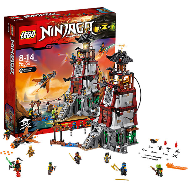 LEGO NINJAGO 70594: Осада маяка LEGO NINJAGO 70594: Осада маякаКонструкторы Лего<br>Характеристики:<br><br>• Предназначение: набор для конструирования, сюжетно-ролевые игры<br>• Пол: для мальчиков<br>• Материал: пластик<br>• Цвет: серый, коричневый, черный, зеленый, желтый<br>• Серия LEGO: NINJAGO<br>• Размер упаковки (Д*Ш*В): 37,5*10*32,5 см<br>• Вес: 1 кг 300 г<br>• Количество деталей: 767 шт.<br>• Наличие двигающихся, вращающихся и открывающихся элементов<br>• Комплектация: детали для маяка, ловушек, тюремной камеры, 8 мини-фигурок<br>• Батарейки: 2 шт. типа LR41 (предусмотрены в комплекте)<br><br>LEGO NINJAGO 70594: Осада маяка – набор от всемирно известного производителя конструкторов для детей всех возрастных категорий. LEGO NINJAGO 70594: Осада маяка является набором серии NINJAGO, который может быть как базовым, так и дополнительным к другим моделям серии. Набор включает в себя детали для сборки маяка со множеством ловушек и тюремной камерой, а также 8 мини-фигурок. В комплекте предусмотрена яркая инструкция, которая научит вашего ребенка действовать по образцу. <br>Игры с конструкторами LEGO развивают усидчивость, внимательность, мелкую моторику рук, способствуют формированию конструкторского мышления. С набором LEGO NINJAGO 70594: Осада маяка ваш ребенок сможет придумывать целые сюжетные истории, развивая тем самым воображение и обогащая свой словарный запас. <br><br>LEGO NINJAGO 70594: Осада маяка можно купить в нашем интернет-магазине.<br><br>Ширина мм: 357<br>Глубина мм: 375<br>Высота мм: 96<br>Вес г: 1293<br>Возраст от месяцев: 96<br>Возраст до месяцев: 168<br>Пол: Мужской<br>Возраст: Детский<br>SKU: 4641245