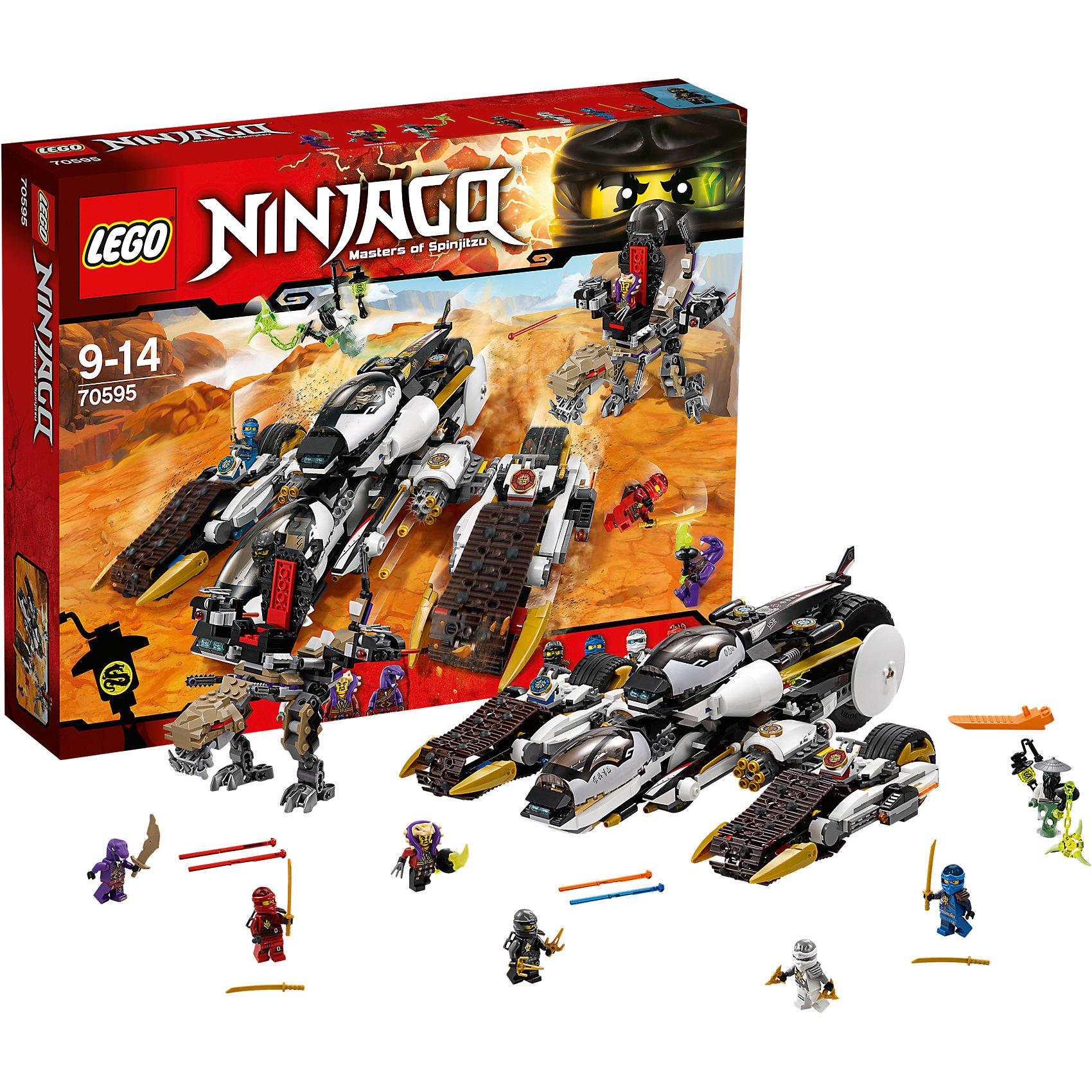 LEGO NINJAGO 70595: Внедорожник с суперсистемой маскировки LEGO NINJAGO 70595: Внедорожник с суперсистемой маскировкиПластмассовые конструкторы<br>Автомобили и конструкторы обожает множество современных мальчишек, поэтому набор Лего, из которого можно собрать горный внедорожник, обязательно порадует ребенка. Такие игрушки помогают детям развивать воображение, мелкую моторику, логику и творческое мышление.<br>Набор состоит из множества деталей, с помощью которых можно собрать крутую машину! С таким комплектом можно придумать множество игр!<br><br>Дополнительная информация:<br><br>цвет: разноцветный;<br>размер коробки: 48 х 09 х 38 см;<br>вес: 1596 г;<br>материал: пластик;<br>количество деталей: 1093.<br><br>Набор Внедорожник с суперсистемой маскировки от бренда LEGO NINJAGO можно купить в нашем магазине.<br><br>Ширина мм: 479<br>Глубина мм: 375<br>Высота мм: 96<br>Вес г: 1743<br>Возраст от месяцев: 108<br>Возраст до месяцев: 168<br>Пол: Мужской<br>Возраст: Детский<br>SKU: 4641246
