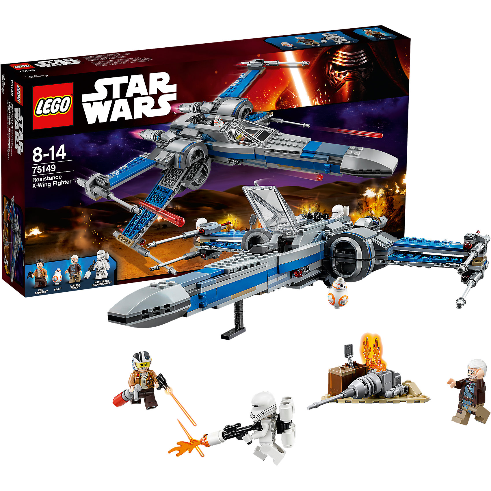 LEGO Star Wars 75149: Истребитель Сопротивления типа Икс LEGO Star Wars 75149: Истребитель Сопротивления типа ИксФильм Звездные войны и его героев любят множество современных мальчишек, поэтому набор Лего Star Wars, из которого можно собрать интересный сюжет по этому фильму, обязательно порадует ребенка. Такие игрушки помогают детям развивать воображение, мелкую моторику, логику и творческое мышление.<br>Набор состоит из множества деталей конструктора - с их помощью можно собрать декорации для игр, транспорт, а также в нем есть фигурки любимых персонажей! С таким комплектом можно придумать множество игр!<br><br>Дополнительная информация:<br><br>цвет: разноцветный;<br>размер коробки: 54 х 8 х 28 см;<br>вес: 1047 г;<br>материал: пластик;<br>количество деталей: 740.<br><br>Набор Истребитель Сопротивления типа Икс от бренда LEGO Star Wars можно купить в нашем магазине.<br><br>Ширина мм: 541<br>Глубина мм: 281<br>Высота мм: 78<br>Вес г: 1075<br>Возраст от месяцев: 96<br>Возраст до месяцев: 168<br>Пол: Мужской<br>Возраст: Детский<br>SKU: 4641249