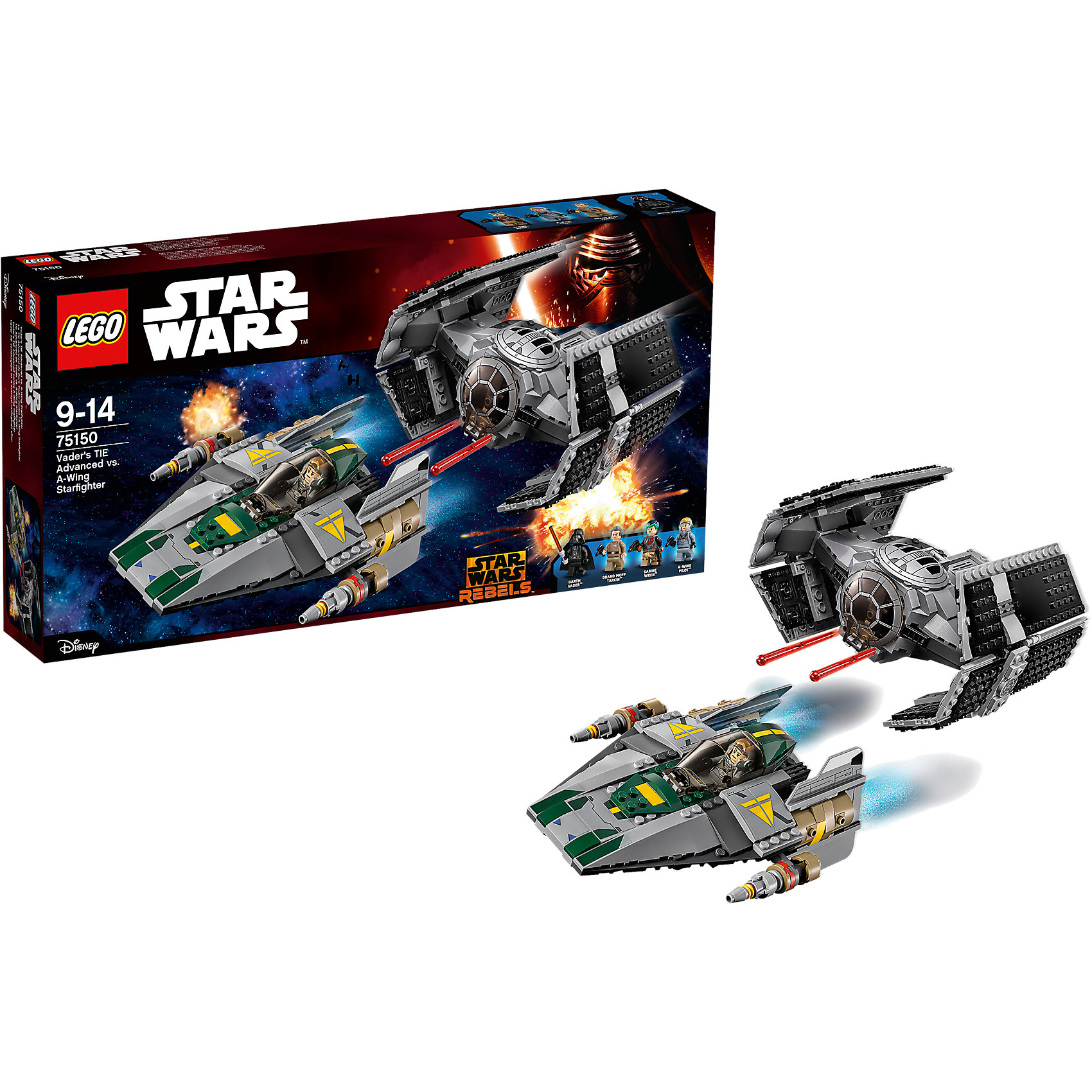 LEGO Star Wars 75150: Усовершенствованный истребитель СИД Дарта Вейдера против Звёздного Истребителя A-Wing LEGO Star Wars 75150: Усовершенствованный истребитель СИД Дарта Вейдера против Звёздного Истребителя A-WingПластмассовые конструкторы<br>Какой ребенок не интересуют темой космоса?! Фильм Звездные войны и его героев любят множество современных мальчишек, поэтому набор Лего Star Wars, из которого можно собрать интересный сюжет по этому фильму, обязательно порадует ребенка. Такие игрушки помогают детям развивать воображение, мелкую моторику, логику и творческое мышление.<br>Набор состоит из множества деталей конструктора - с их помощью можно собрать декорации для игр, транспорт, а также в нем есть фигурки любимых персонажей! С таким комплектом можно придумать множество игр!<br><br>Дополнительная информация:<br><br>цвет: разноцветный;<br>размер коробки: 60 x 35 x 6 см;<br>вес: 1000 г;<br>материал: пластик;<br>количество деталей: 702.<br><br>Набор Усовершенствованный истребитель СИД Дарта Вейдера против Звёздного Истребителя A-Wing от бренда LEGO Star Wars можно купить в нашем магазине.<br><br>Ширина мм: 540<br>Глубина мм: 279<br>Высота мм: 83<br>Вес г: 1078<br>Возраст от месяцев: 108<br>Возраст до месяцев: 168<br>Пол: Мужской<br>Возраст: Детский<br>SKU: 4641252