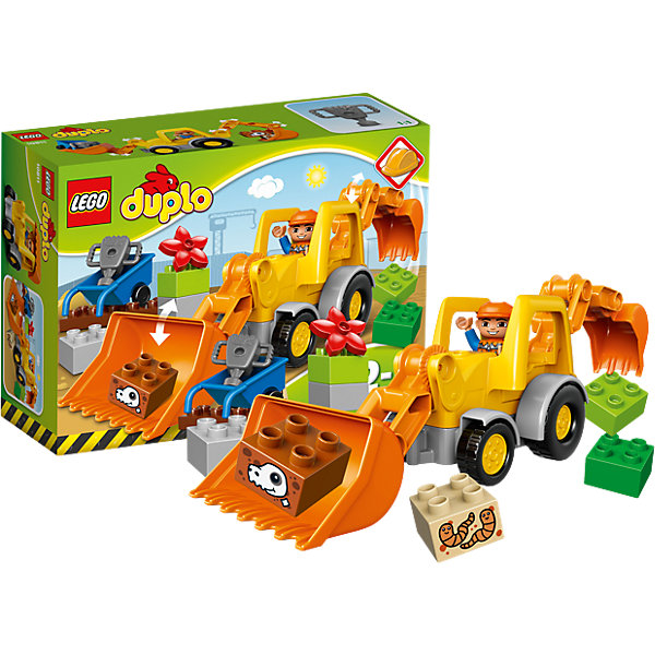 LEGO DUPLO 10811: Экскаватор-погрузчик LEGO DUPLO 10811: Экскаватор-погрузчикПластмассовые конструкторы<br>Наборы LEGO DUPLO созданы специально для малышей. Разнообразную технику и конструкторы обожает множество современных мальчишек, поэтому этот набор LEGO DUPLO обязательно порадует ребенка. Такие игрушки помогают детям развивать воображение, мелкую моторику, логику и творческое мышление.<br>Набор состоит из экскаватора-погрузчика, крупных деталей, фигурки человека! С таким комплектом можно придумать множество игр!<br><br>Дополнительная информация:<br><br>цвет: разноцветный;<br>размер коробки: 26 х 9 х 19 см;<br>вес: 389 г;<br>материал: пластик;<br>количество деталей: 19.<br><br>Набор Экскаватор-погрузчик от бренда LEGO DUPLO можно купить в нашем магазине.<br><br>Ширина мм: 263<br>Глубина мм: 190<br>Высота мм: 93<br>Вес г: 382<br>Возраст от месяцев: 24<br>Возраст до месяцев: 60<br>Пол: Мужской<br>Возраст: Детский<br>SKU: 4641258