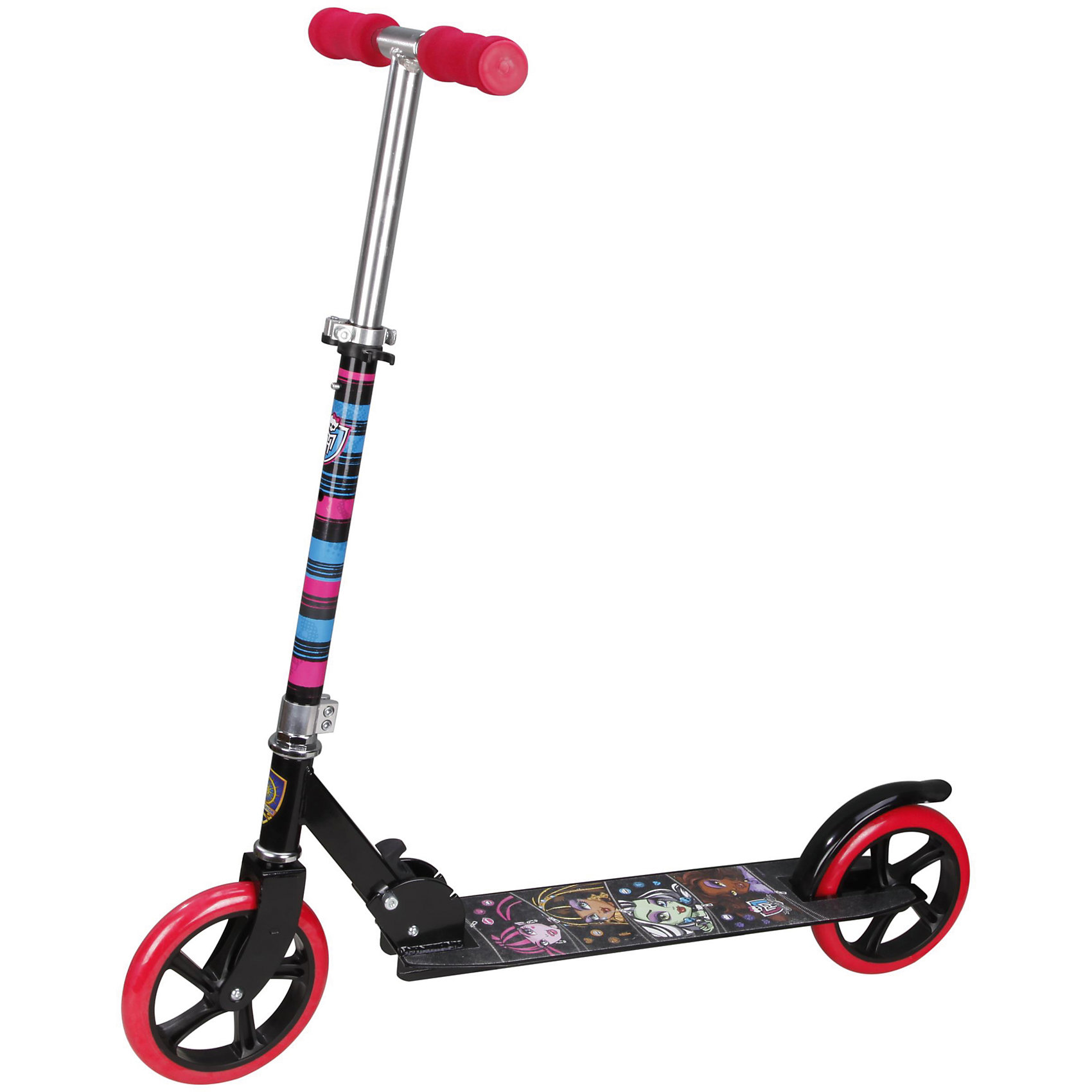 Самокат Monster High, Navigator Самокат Monster High, NavigatorСамокаты<br>Самокат Monster High, Navigator (Навигатор) – этот качественный самокат отлично подойдет для активного отдыха ребенка.<br>Двухколесный самокат от Navigator (Навигатор) отличается невероятно ярким и привлекательным дизайном в стиле Monster High. Такое транспортное средство станет чудесным подарком юной поклоннице мультфильма про Школу Монстров. Самокат состоит из металлической рамы (алюминий-комби), больших полиуретановых колёс и Т-образного руля с большими мягкими ручками. Специальное антискользящее покрытие обеспечивает жёсткое сцепление ноги катающегося с платформой самоката. Рулевая стойка имеет телескопическую конструкцию, что позволяет отрегулировать высоту руля в соответствии с ростом ребёнка. Есть задний ножной тормоз. Лёгкая система складывания позволяет удобно транспортировать и компактно хранить самокат.<br><br>Дополнительная информация:<br><br>- Цвет: чёрный, розовый<br>- Максимальная нагрузка: 100 кг.<br>- Размер: 92х14х97 см.<br>- Диаметр колёс: 20 см.<br>- Высота руля: до 97 см.<br>- Вес в упаковке: 5,375 кг.<br><br>Самокат Monster High, Navigator (Навигатор) можно купить в нашем интернет-магазине.<br><br>Ширина мм: 830<br>Глубина мм: 150<br>Высота мм: 300<br>Вес г: 5375<br>Возраст от месяцев: 72<br>Возраст до месяцев: 120<br>Пол: Женский<br>Возраст: Детский<br>SKU: 4655105