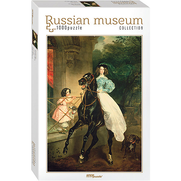 Пазл Всадница, 1000 деталей, Step Puzzle Пазл Всадница, 1000 деталей, Step PuzzleПазлы классические<br>Пазл Всадница, 1000 деталей, от марки Step Puzzle<br><br>Пазл может быть отличным подарком! Кто не любит собирать пазлы? За этим занятием с удовольствием проводят вечера и взрослые, и дети. Такое занятие поможет ребенку развить моторику, активизировать мыслительные процессы, улучшить внимание и тренировать память. А продукция данной серии - еще и приобщаться к искусству.<br>Процесс собирания пазла способен стать объединяющим занятием! В основе сюжета пазла использована репродукция известной картины Брюллова Всадница (1832 год). Высота оригинального полотна 291см, ширина 206см. Продукция компании Step Puzzle сделана из проверенных материалов, безвредных для детей. Каждая деталь выполнена очень качественно. <br><br>Отличительные особенности пазла:<br><br>- количество элементов: 1000;<br>- картинка: картина Всадница;<br>- размер картинки: 480х680 мм;<br>- размер упаковки: 215х330х60 мм.<br><br>Пазл Всадница, 1000 деталей, от марки Step Puzzle можно купить в нашем магазине.<br><br>Ширина мм: 665<br>Глубина мм: 340<br>Высота мм: 200<br>Вес г: 500<br>Возраст от месяцев: 84<br>Возраст до месяцев: 168<br>Пол: Унисекс<br>Возраст: Детский<br>Количество деталей: 1000<br>SKU: 4661344