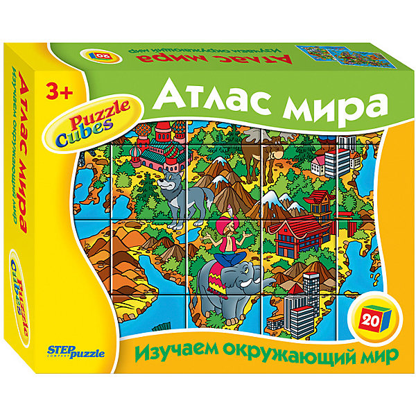 Кубики Атлас мира, 20 шт, Step Puzzle Кубики Атлас мира, 20 шт, Step PuzzleКубики<br>Кубики Атлас мира, 20 шт, от марки Step Puzzle<br><br>Кубики - отличный способ с удовольствием провести время! Такое занятие поможет ребенку развить моторику, активизировать мыслительные процессы, улучшить внимание, логику и тренировать память.<br>Процесс собирания картинок из кубиков способен занять ребенка надолго! Кубики из серии «Изучаем окружающий мир» помогут детям изучать окружающий мир. Продукция данной компании сделана из проверенных материалов, безвредных для детей. Каждая деталь выполнена очень качественно. <br><br>Отличительные особенности пазла:<br><br>- количество элементов: 20;<br>- картинки: Атлас мира;<br>- размер кубика: 40х40х40 мм;<br>- размер упаковки: 200x155x40 мм;<br>- вес: 0,36 кг.<br><br>Кубики Атлас мира, 20 шт, от марки Step Puzzle можно купить в нашем магазине.<br><br>Ширина мм: 515<br>Глубина мм: 355<br>Высота мм: 225<br>Вес г: 432<br>Возраст от месяцев: 36<br>Возраст до месяцев: 84<br>Пол: Унисекс<br>Возраст: Детский<br>SKU: 4661357