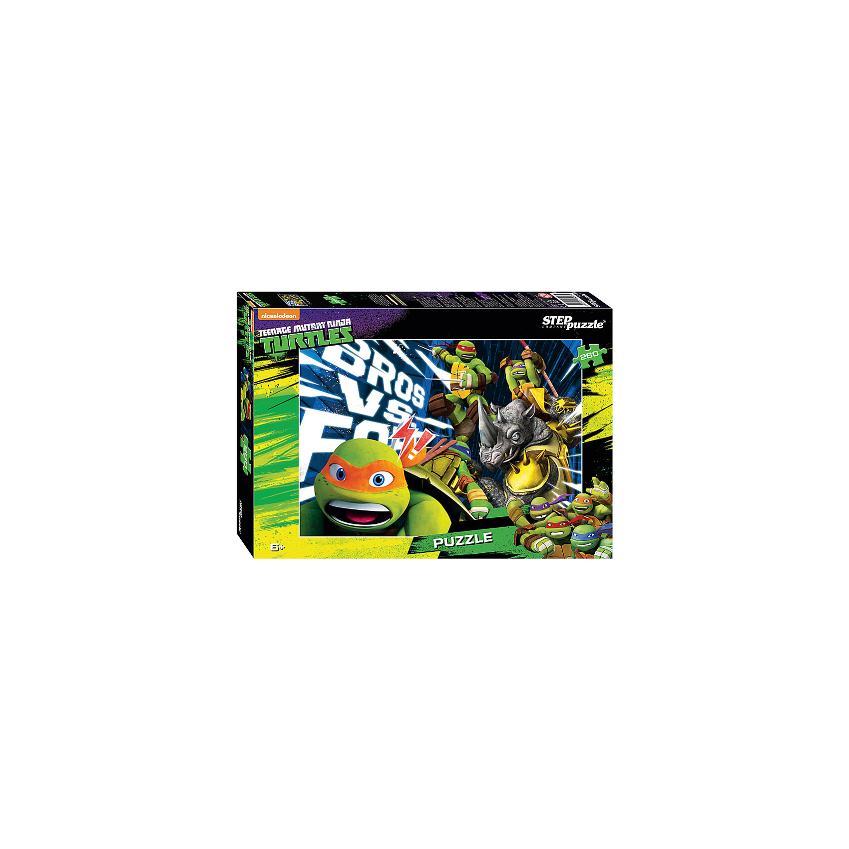 Пазл Черепашки Ниндзя, 260 деталей, Step Puzzle Пазл Черепашки Ниндзя, 260 деталей, Step PuzzleКлассические пазлы<br>Пазл Черепашки Ниндзя, 260 деталей, от марки Step Puzzle<br><br>Кто не любит собирать пазлы? За этим занятием с удовольствием проводят вечера и взрослые, и дети. Такое занятие поможет ребенку развить моторику, активизировать мыслительные процессы, улучшить внимание и тренировать память.<br>Процесс собирания пазла способен стать объединяющим занятием! На картинке изображены герои из любимого детьми мультфильма Черепашки Ниндзя. Продукция данной компании сделана из проверенных материалов, безвредных для детей. Каждая деталь выполнена очень качественно. <br><br>Отличительные особенности пазла:<br><br>- количество элементов: 260;<br>- картинка: герои м/ф Черепашки Ниндзя;<br>- размер деталей: 21х17 мм;<br>- размер картинки: 345х240 мм;<br>- размер упаковки: 280х195х34 мм.<br><br>Пазл Черепашки Ниндзя, 260 деталей, от марки Step Puzzle можно купить в нашем магазине.<br><br>Ширина мм: 800<br>Глубина мм: 295<br>Высота мм: 240<br>Вес г: 400<br>Возраст от месяцев: 72<br>Возраст до месяцев: 144<br>Пол: Унисекс<br>Возраст: Детский<br>Количество деталей: 260<br>SKU: 4661378