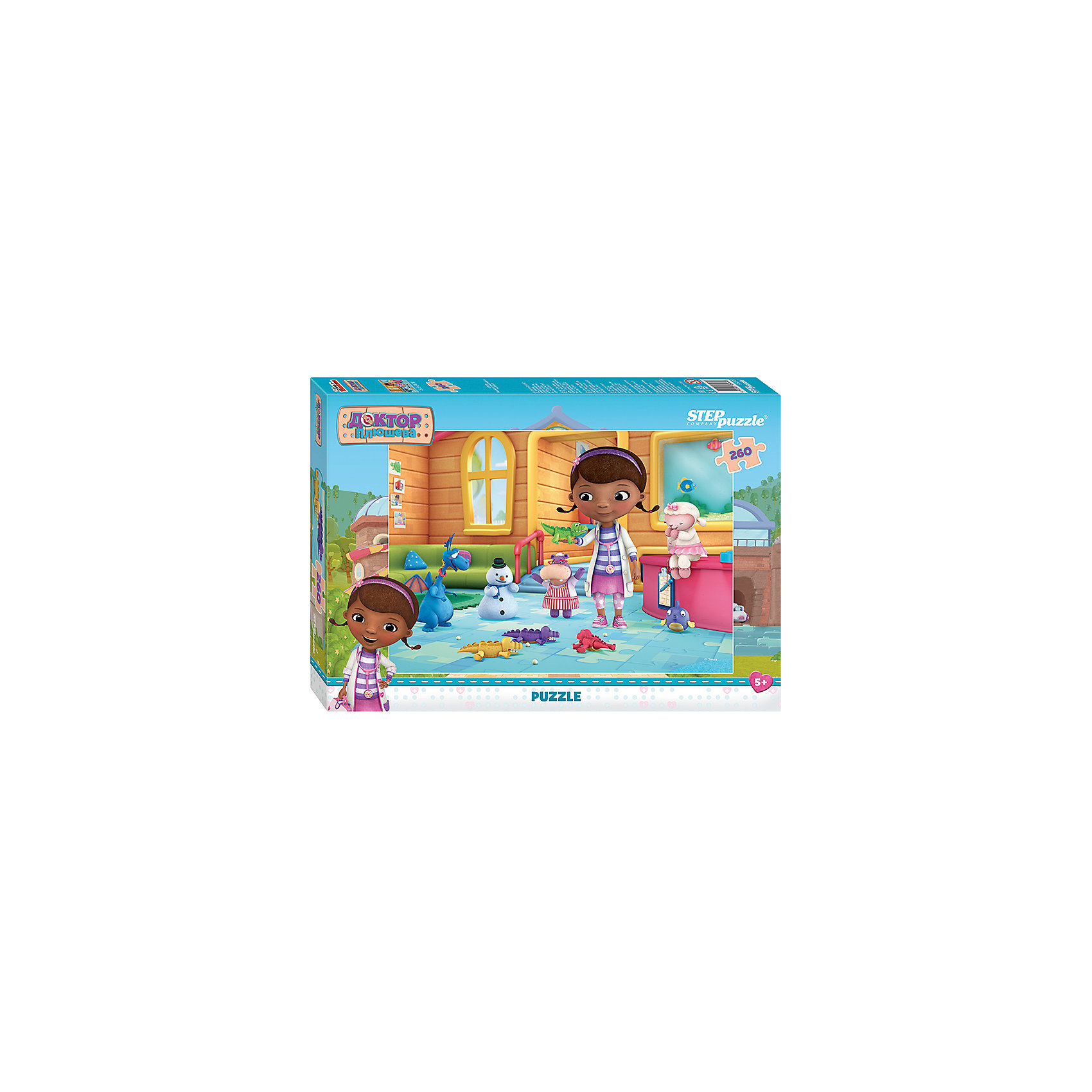 Пазл Доктор Плюшева, 260 деталей, Step Puzzle Пазл Доктор Плюшева, 260 деталей, Step PuzzleКлассические пазлы<br>Пазл Доктор Плюшева, 260 деталей, от марки Step Puzzle<br><br>Кто не любит собирать пазлы? За этим занятием с удовольствием проводят вечера и взрослые, и дети. Такое занятие поможет ребенку развить моторику, активизировать мыслительные процессы, улучшить внимание и тренировать память.<br>Процесс собирания пазла способен стать объединяющим занятием! На картинке изображены герои из любимого детьми мультфильма Доктор Плюшева. Продукция данной компании сделана из проверенных материалов, безвредных для детей. Каждая деталь выполнена очень качественно. <br><br>Отличительные особенности пазла:<br><br>- количество элементов: 260;<br>- картинка: герои м/ф Доктор Плюшева;<br>- размер деталей: 21х17 мм;<br>- размер картинки: 345х240 мм;<br>- размер упаковки: 280х195х34 мм.<br><br>Пазл Доктор Плюшевая, 260 деталей, от марки Step Puzzle можно купить в нашем магазине.<br><br>Ширина мм: 800<br>Глубина мм: 295<br>Высота мм: 240<br>Вес г: 400<br>Возраст от месяцев: 72<br>Возраст до месяцев: 144<br>Пол: Унисекс<br>Возраст: Детский<br>Количество деталей: 260<br>SKU: 4661379