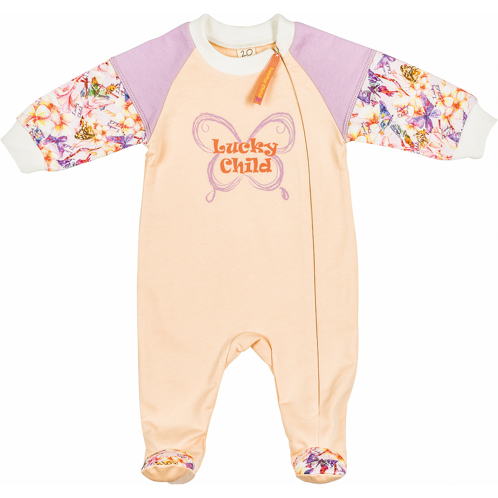 Комбинезон для девочки Lucky Child Комбинезон для девочки Lucky ChildКомбинезоны<br>Комбинезон для девочки Lucky Child<br>Комбинезон на молнии – еще один хит из новой коллекции «Тропический рай». Сочные цвета на рукавах и ножках, сиреневые спущенные плечики, бежевый основной цвет – все это создает идеальную вещь в гардеробе маленькой модницы. <br>Состав : 100% хлопок<br><br>Ширина мм: 157<br>Глубина мм: 13<br>Высота мм: 119<br>Вес г: 200<br>Цвет: бежевый<br>Возраст от месяцев: 3<br>Возраст до месяцев: 6<br>Пол: Женский<br>Возраст: Детский<br>Размер: 62/68,74/80,56/62,80/86,68/74<br>SKU: 4677848