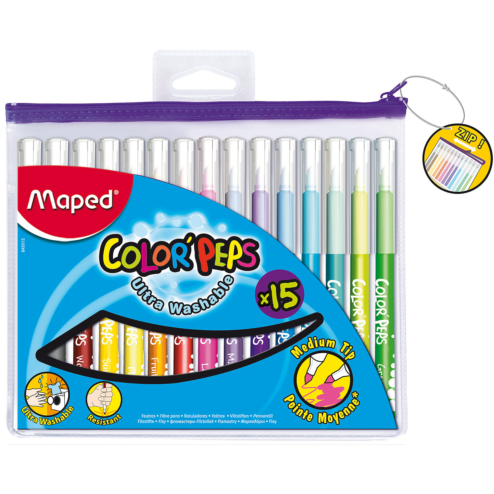 Набор фломастеров COLORPEPS, 15 цв. Набор фломастеров COLORPEPS, 15 цв.Набор фломастеров COLORPEPS, 15 цв. от марки Maped<br><br>Фломастеры сделаны из приятного на ощупь материала, с яркими чернилами высокого качества. Поверхность корпуса препятствует скольжению пальцев и обеспечивает комфорт при письме. Рисование помогает детям развивать усидчивость, воображение, образное восприятие мира, а также мелкую моторику рук. Чернила быстро высыхают на бумаге, не смазываясь. Высокая светостойкость обеспечит четкость и яркость рисунка надолго. В наборе - 15 фломастеров разных ярких цветов. Упаковка удобная. Фломастеры рассчитаны на долгое использование.<br><br>Особенности данной модели:<br><br>для всех типов бумаги;<br>комплектация: 15 шт.<br><br>Набор фломастеров COLORPEPS, 15 цв. от марки Maped можно купить в нашем магазине.<br><br>Ширина мм: 223<br>Глубина мм: 166<br>Высота мм: 13<br>Вес г: 117<br>Возраст от месяцев: 36<br>Возраст до месяцев: 2147483647<br>Пол: Унисекс<br>Возраст: Детский<br>SKU: 4684760