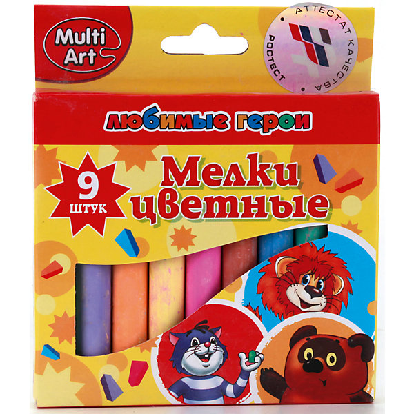 Мел для асфальта Союзмультфильм (9 шт) Мел для асфальта Союзмультфильм (9 шт)Мелки для асфальта<br>Рисовать мелом на асфальте - это всегда весело и легко! Асфальтовый мел MULTI ART разработан специально для детей, любящих рисование на асфальте. Детям будет очень приятно увидеть на упаковке любимых героев из советских добрых мультфильмов. В наборе - 9 мелков разного цвета, здесь собраны основные оттенки, необходимые маленьким художникам. Рисование помогает детям развивать усидчивость, воображение, образное восприятие мира, а также мелкую моторику рук. <br>Мелки сделаны из безопасных для детей материалов. Ими можно рисовать не только на асфальте! Удобная форма помогает крепко держать их даже маленькой рукой. Картонная упаковка поможет хранить мелки и не терять их. Мелки легко отмываются с рук.<br><br>Дополнительная информация:<br><br>комплектация: 9 шт;<br>удобная упаковка;<br>яркие цвета;<br>безопасные материалы;<br>удобная форма.<br><br>Асфальтовый мел MULTI ART, 9 шт., Союзмультфильм можно купить в нашем магазине.<br><br>Ширина мм: 18<br>Глубина мм: 17<br>Высота мм: 10<br>Вес г: 100<br>Возраст от месяцев: 24<br>Возраст до месяцев: 84<br>Пол: Унисекс<br>Возраст: Детский<br>SKU: 4693336
