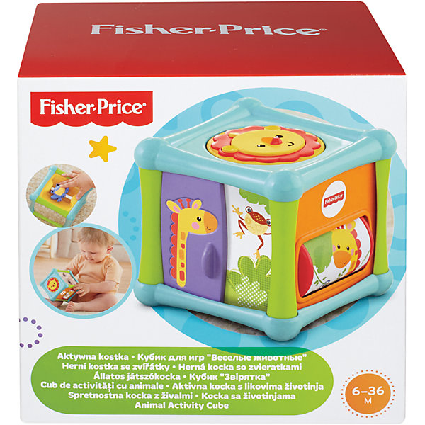 Кубик Веселые животные, Fisher-Price Кубик Веселые животные, Fisher-PriceКубики<br>Кубик Веселые животные, Fisher-Price (Фишер Прайс)<br><br>Кубик Веселые животные, Fisher-Price (Фишер Прайс) отлично подойдет детям дошкольного возраста. Кубик поможет надолго увлечь малышей. У него есть 5 пять граней с развивающими игрушками, а шестая – его основание. Детям понравится лев-пищалка, крутящийся барабан с обезьяной, и волшебные дверцы с жирафом. Такая игрушка помогает развить воображение, координацию движений и образное мышление, а также познавать мир. <br>Кубик Веселые животные изготовлен из высококачественных, легких и безопасных для детей материалов, детали окрашены яркими красителями, устойчивыми к выгоранию и истиранию. <br><br>Дополнительная информация:<br><br>цвет: разноцветный;<br>материал: пластик.<br><br>Кубик Веселые животные, Fisher-Price (Фишер Прайс) можно купить в нашем магазине.<br><br>Ширина мм: 125<br>Глубина мм: 165<br>Высота мм: 165<br>Вес г: 455<br>Возраст от месяцев: 6<br>Возраст до месяцев: 24<br>Пол: Унисекс<br>Возраст: Детский<br>SKU: 4697969