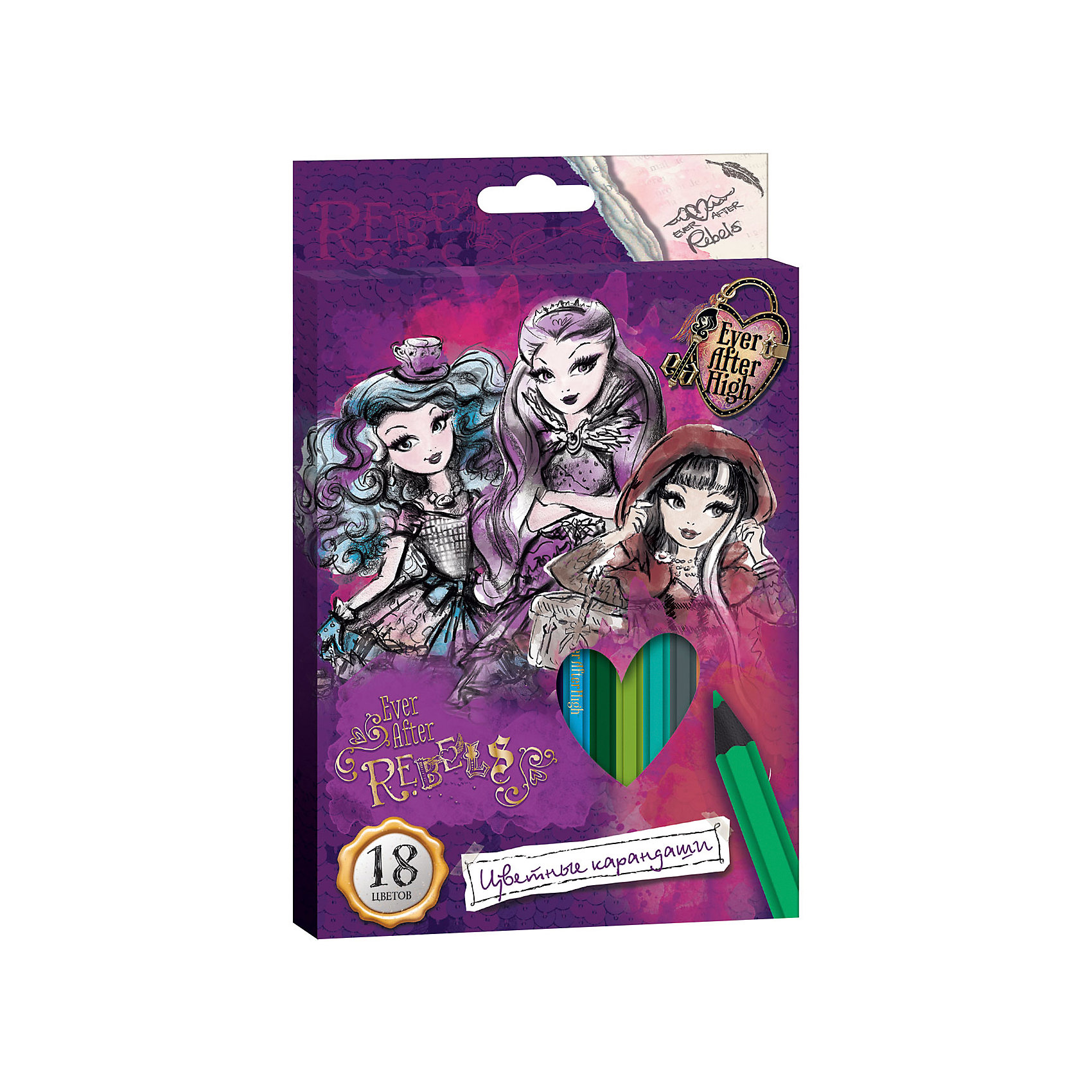 Цветные карандаши, 18 цв., Ever After High Цветные карандаши, 18 цв., Ever After HighEver after High<br>Цветные карандаши, 18 цв., Ever After High (Долго и счастливо) – это прекрасный набор для детского творчества.<br>В наборе «Ever After High (Долго и счастливо)» 18 цветных шестигранных карандашей, идеально подходящих для рисования, письма и раскрашивания. Высококачественные пигменты обеспечивают яркость и мягкость письма. Корпус карандашей изготовлен из черного пластика, имеет яркую глянцевую поверхность. Дополнительные добавки пластификаторы гарантируют, что грифель не сломается при заточке и не раскрошится внутри корпуса, если ребёнок нечаянно уронит карандаш на пол. Карандаши легко затачиваются, легко стираются резинкой, безопасны при использовании по назначению. С помощью этих карандашей ребенок будет увлеченно создавать свои маленькие произведения искусства, развивая воображение, мелкую моторику, координацию движений, цветовосприятие и усидчивость.<br><br>Дополнительная информация:<br><br>- В наборе: 18 цветных карандашей<br>- Длина карандаша: 175 мм.<br>- Диаметр: 7 мм.<br>- Материал корпуса: пластик<br>- Упаковка: картонная коробка с европодвесом<br>- Размер упаковки: 205х8х130 мм.<br>- Вес: 150 гр.<br><br>Цветные карандаши, 18 цв., Ever After High (Долго и счастливо) можно купить в нашем интернет-магазине.<br><br>Ширина мм: 205<br>Глубина мм: 8<br>Высота мм: 130<br>Вес г: 150<br>Возраст от месяцев: 48<br>Возраст до месяцев: 96<br>Пол: Унисекс<br>Возраст: Детский<br>SKU: 4700004