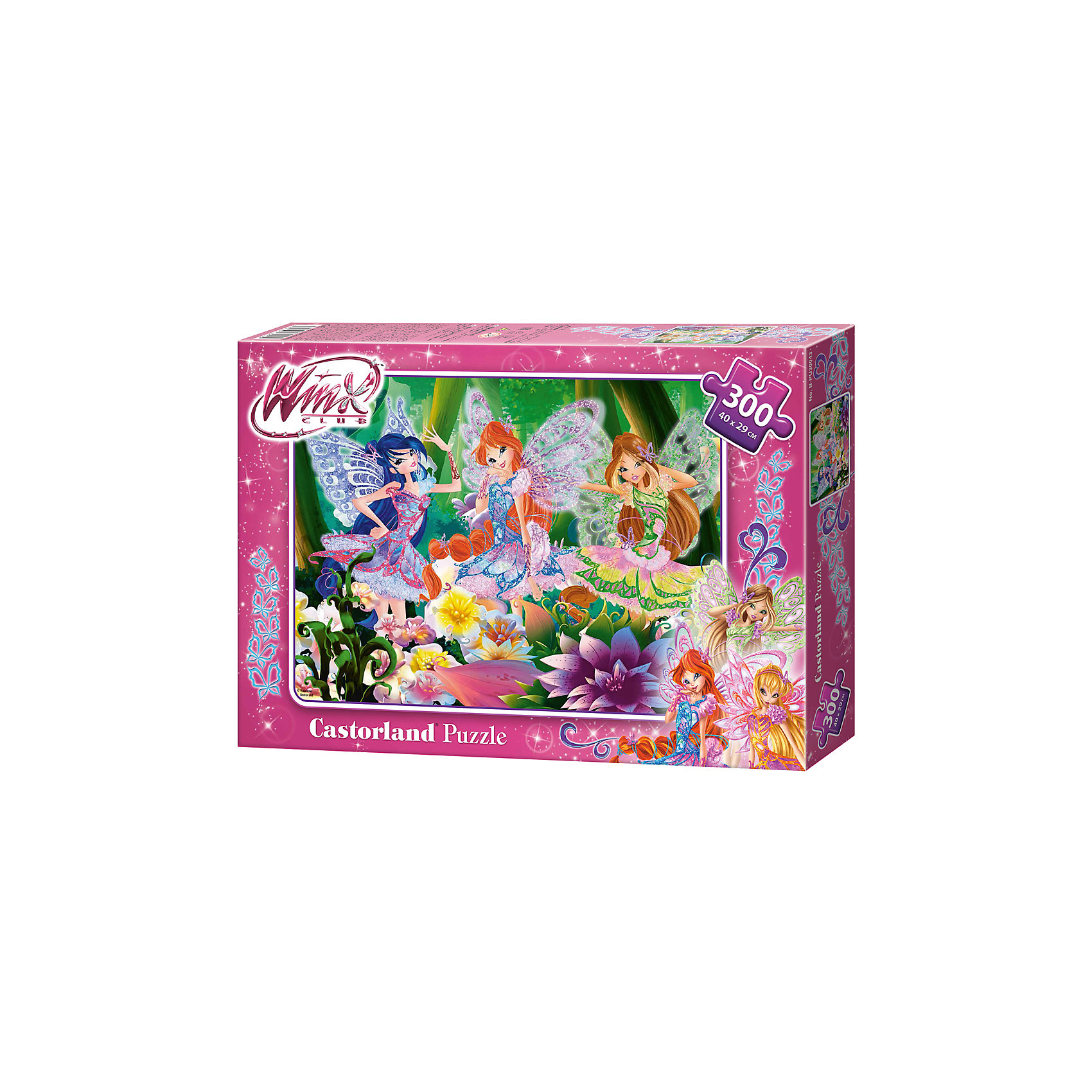 Пазл В цветущем лесу, Winx Club, 300 деталей, Castorland Пазл В цветущем лесу, Winx Club, 300 деталей, CastorlandКлассические пазлы<br>Собирание пазлов - увлекательное и полезное занятие, которое тренирует моторику, внимание, усидчивость и, конечно, дарит море положительных эмоций. Пазл В цветущем лесу порадует всех поклонниц очаровательных Винкс. Большой красочный пазл надолго займет девочку. Зато сколько будет радости и гордости, когда картинка с любимыми героинями будет полностью готова! Собери все детали и узнай о приключениях любимых феечек. <br><br>Дополнительная информация:<br><br>- Материал: картон.<br>- Размер готовой картинки: 32х23 см.<br>- Размер упаковки: 24,5х17,5 см.<br>- 300 деталей. <br><br>Пазл В цветущем лесу, Winx Club (Винкс Клаб), 300 деталей, Castorland (Касторлэнд), можно купить в нашем магазине.<br><br>Ширина мм: 320<br>Глубина мм: 220<br>Высота мм: 47<br>Вес г: 300<br>Возраст от месяцев: 84<br>Возраст до месяцев: 120<br>Пол: Унисекс<br>Возраст: Детский<br>SKU: 4700926