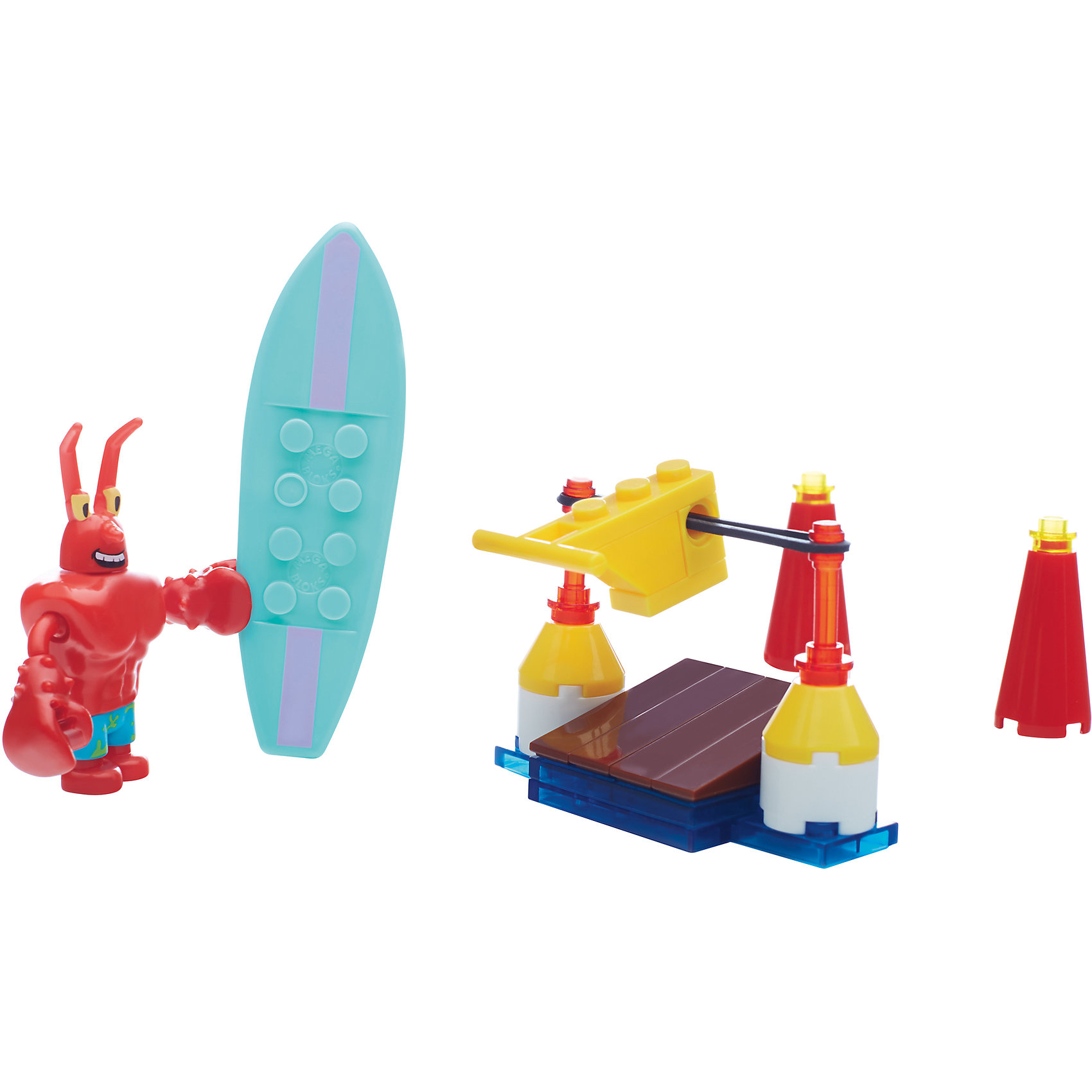 Игровой набор Губка Боб MEGA BLOKS Игровой набор Губка Боб MEGA BLOKSПластмассовые конструкторы<br>Игровой набор Губка Боб MEGA BLOKS (МЕГА БЛОКС) – это увлекательный мини-набор с фигуркой и маленькой конструкцией с подвижными элементами.<br>Настало время твоим любимым героям Бикини Боттом немного пошалить! Игровой набор Mega Bloks (Мега Блокс) позволит Ларри Лобстеру показать всем, кто лучший серфер в Гу-Лагуне! Построй стартовую площадку, щелчком отправь Ларри на доске для серфинга летать над водой, и следи, чтобы он приземляется на волну между двумя буйками.<br><br>Дополнительная информация:<br><br>- В наборе: одна мини-фигурка Ларри Лобстера с доской для серфинга, сборная стартовая площадка, два буйка<br>- Количество деталей: 33<br>- Материал: прочный, безопасный пластик<br>- Размер упаковки: 4,5 x 10 x 12 см.<br>- Вес: 59 гр.<br><br>Игровой набор Губка Боб MEGA BLOKS (МЕГА БЛОКС) можно купить в нашем интернет-магазине.<br><br>Ширина мм: 45<br>Глубина мм: 100<br>Высота мм: 120<br>Вес г: 59<br>Возраст от месяцев: 60<br>Возраст до месяцев: 120<br>Пол: Унисекс<br>Возраст: Детский<br>SKU: 4713564