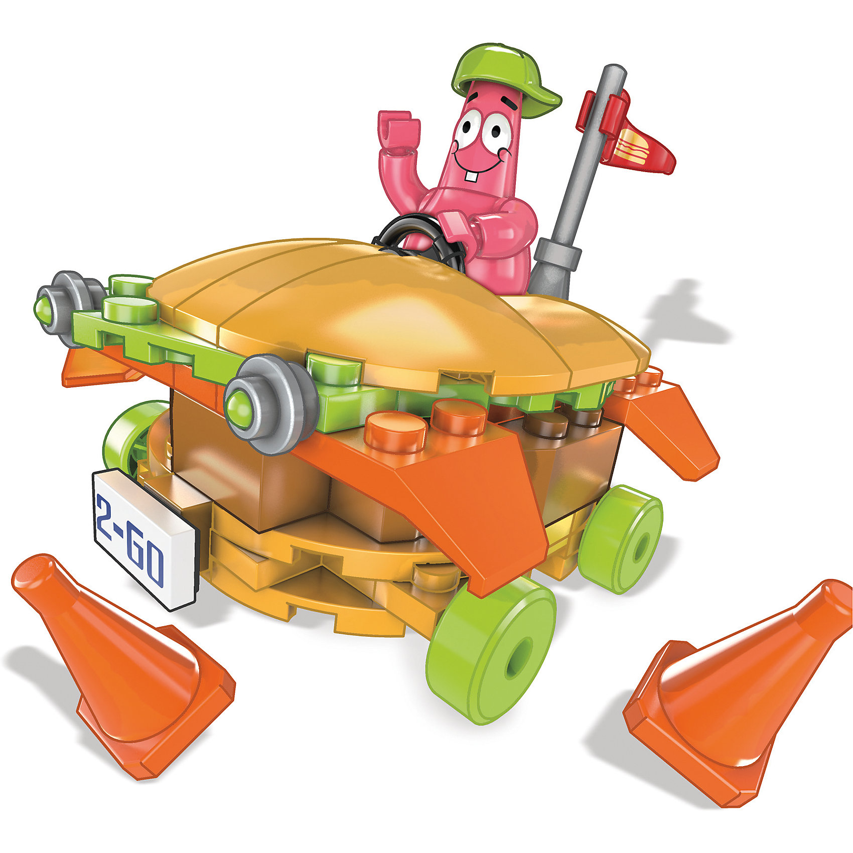Гонщик Губка Боб MEGA BLOKS Гонщик Губка Боб MEGA BLOKSПластмассовые конструкторы<br>Гонщик Губка Боб MEGA BLOKS (МЕГА БЛОКС) – это увлекательный набор «Гонки в Бикини Боттом» из серии «Губка Боб Квадратные штаны»<br>Конструктор представляет собой игровой набор, состоящий из фигурки лучшего друга Спанч Боба - морской звезды Патрика, который управляет гоночным бургермобилем. Вкусный бургермобиль Бикини Боттом состоит из нескольких слоев аппетитной начинки - такой же, как у Крабсбургера. У этого необычного транспортного средства вращаются колеса, а сзади на высоком флагштоке развевается по ветру флаг с изображением гамбургера. Патрик лихой водитель он надел гоночный шлем и сбивает все на своем пути, включая дорожные заградительные конусы. Детали конструктора легко и прочно стыкуются между собой при помощи фирменных замковых соединений. Яркий плотный пластик, качественная печать изображений, безопасные материалы позволят стать конструктору любимым развлечением малыша на долгое время. Он сочетает в себе преимущества, как классического конструктора, так и игрового набора. Можно многократно собирать и разбирать детали или придумывать новые игры и истории с любимыми героями. Соберите все гоночные наборы и проведите свою гонку в Бикини Боттом!<br><br>Дополнительная информация:<br><br>- В наборе: одна мини-фигурка Патрика, два дорожных конуса, легкий в сборке гоночный Бургермобиль<br>- Количество деталей: 86<br>- Материал: прочный, безопасный пластик<br>- Размер упаковки: 4,5 x 15 x 20,5 см.<br>- Вес: 227 гр.<br><br>Гонщик Губка Боб MEGA BLOKS (МЕГА БЛОКС) можно купить в нашем интернет-магазине.<br><br>Ширина мм: 45<br>Глубина мм: 150<br>Высота мм: 205<br>Вес г: 227<br>Возраст от месяцев: 60<br>Возраст до месяцев: 120<br>Пол: Мужской<br>Возраст: Детский<br>SKU: 4713568