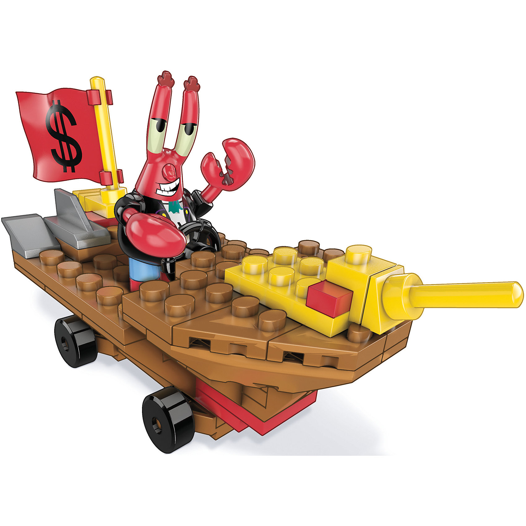 Гонщик Губка Боб MEGA BLOKS Гонщик Губка Боб MEGA BLOKSПластмассовые конструкторы<br>Гонщик Губка Боб MEGA BLOKS (МЕГА БЛОКС) – это увлекательный набор «Гонки в Бикини Боттом» из серии «Губка Боб Квадратные штаны»<br>Конструктор представляет собой игровой набор, состоящий из фигурки начальника Спанч Боба - Юджина Крабса, который управляет пиратским гоночным судном. У этого необычного транспортного средства вращаются колеса, а сзади на высоком флагштоке развевается по ветру красный флаг с изображением доллара. На таком транспортном средстве у мистера Крабса есть все шансы на победу в гонке. Детали конструктора легко и прочно стыкуются между собой при помощи фирменных замковых соединений. Яркий плотный пластик, качественная печать изображений, безопасные материалы позволят стать конструктору любимым развлечением малыша на долгое время. Он сочетает в себе преимущества, как классического конструктора, так и игрового набора. Можно многократно собирать и разбирать детали или придумывать новые игры и истории с любимыми героями. Соберите все гоночные наборы и проведите свою гонку в Бикини Боттом!<br><br>Дополнительная информация:<br><br>- В наборе: одна мини-фигурка мистера Крабса, легкая в сборке гоночная лодка<br>- Количество деталей: 83<br>- Материал: прочный, безопасный пластик<br>- Размер упаковки: 4,5 x 15 x 20,5 см.<br>- Вес: 227 гр.<br><br>Гонщик Губка Боб MEGA BLOKS (МЕГА БЛОКС) можно купить в нашем интернет-магазине.<br><br>Ширина мм: 45<br>Глубина мм: 150<br>Высота мм: 205<br>Вес г: 227<br>Возраст от месяцев: 60<br>Возраст до месяцев: 120<br>Пол: Мужской<br>Возраст: Детский<br>SKU: 4713570