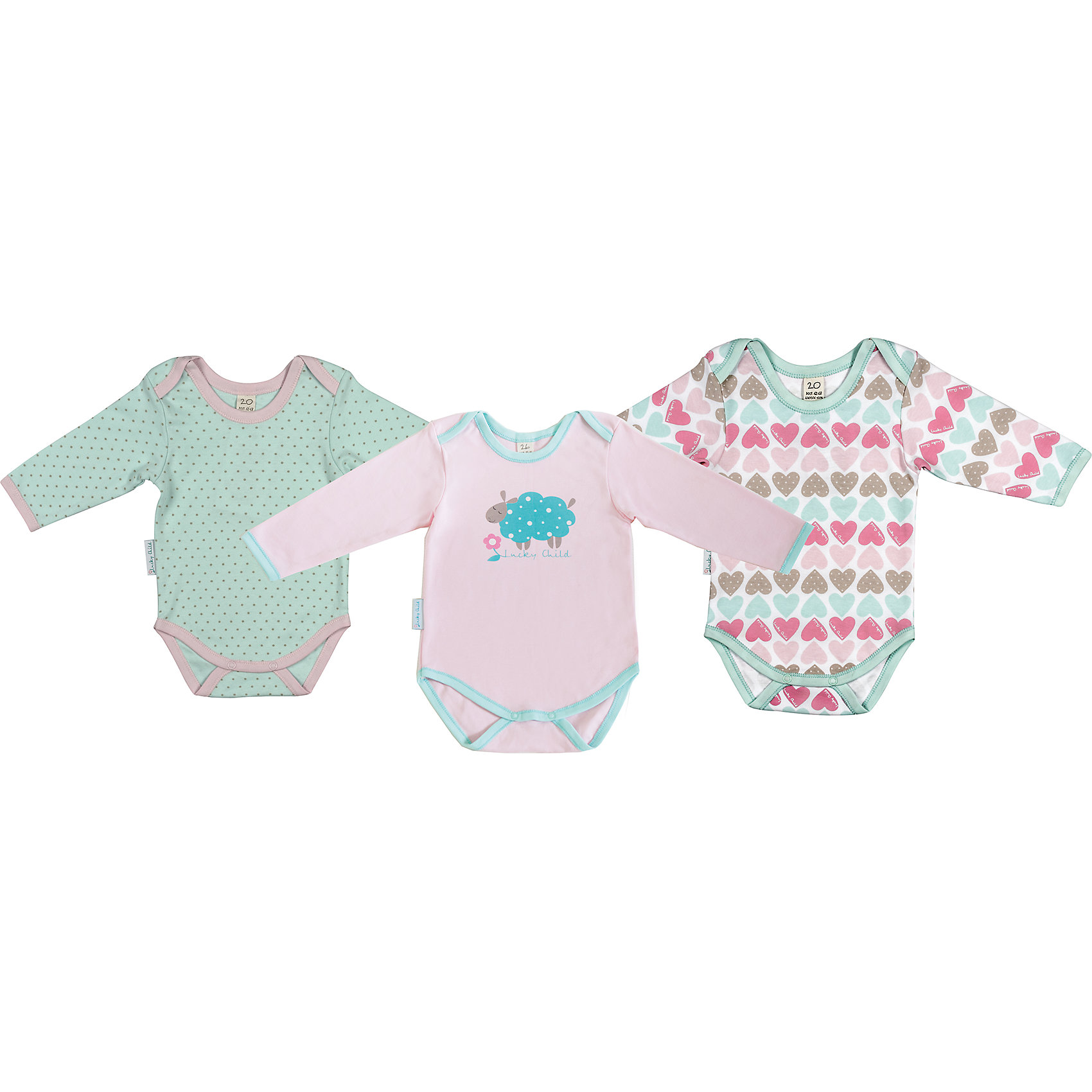 Боди для девочки 3шт. Lucky Child Боди для девочки 3шт. Lucky ChildБоди<br>Боди для девочки 3шт. Lucky Child<br>Доброй овечке нужен комфортный отдых после долгой прогулки. Так же как и вашему малышу! Боди из коллекции «Овечки» для самых нежных малюток. Мягкая, приятная на ощупь ткань долго сохраняет свою прочность и не растягивается. Аккуратные швы на боди позволяют использовать его вместо пижамы. Все три модели из комплекта: в горошек, с сердечками и с овечкой - стильные и отлично сочетаются с другими моделями коллекции, решенной в пяти вариантах набивных полотен.<br>Состав : 100% хлопок<br><br>Ширина мм: 157<br>Глубина мм: 13<br>Высота мм: 119<br>Вес г: 200<br>Цвет: белый<br>Возраст от месяцев: 0<br>Возраст до месяцев: 3<br>Пол: Женский<br>Возраст: Детский<br>Размер: 56/62,74/80,68/74,62/68,80/86<br>SKU: 4719530