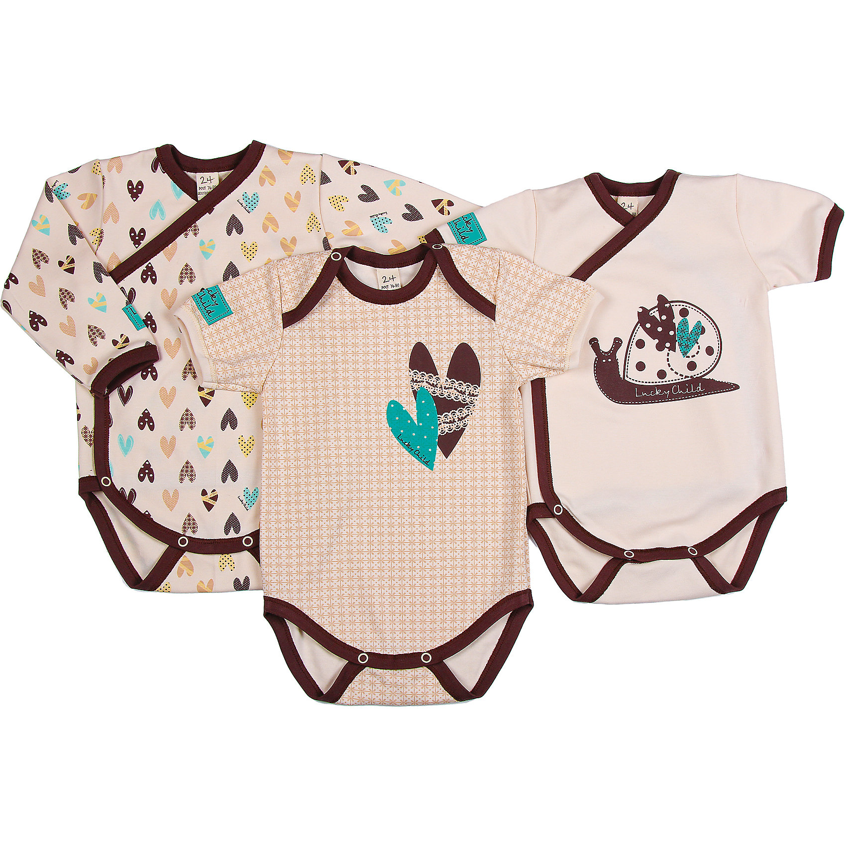 Боди для девочки 3шт Lucky Child Боди для девочки 3шт Lucky ChildБоди<br>Боди для девочки 3шт Lucky Child<br>Родители отдают предпочтение Lucky Child из-за нашего профессионализма и большого опыта. Все вещи создаются с учетом анатомического строения детской фигуры и благодаря этому не сковывают движений. Комплект боди из коллекции «Улитка» смотрится нарядно даже в сочетании с одеждой других цветов. Натуральный хлопок позволяет коже малыше дышать и не вызывает опрелостей.<br>Состав : 100% хлопок<br><br>Ширина мм: 157<br>Глубина мм: 13<br>Высота мм: 119<br>Вес г: 200<br>Цвет: кофейный<br>Возраст от месяцев: 0<br>Возраст до месяцев: 3<br>Пол: Женский<br>Возраст: Детский<br>Размер: 56/62,80/86,74/80,68/74,62/68<br>SKU: 4719592