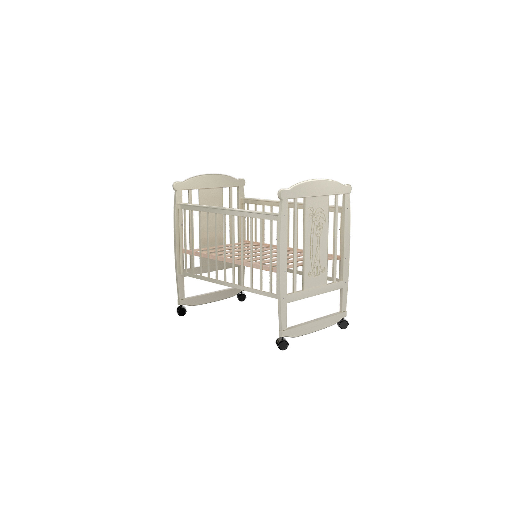 Кроватка Giraffe 02, Valle, слоновая кость Кроватка Giraffe 02, Valle, слоновая костьКроватки<br>Кроватка Giraffe 02, Valle, слоновая кость - это удобная, функциональная детская кроватка-качалка, выполненная в современном стиле.<br>Кроватка Giraffe 02 от Valle (Валле) - очаровательная модель, изготовленная из натуральной цельной древесины березы с декоративными вставками из МДФ. На вставках резной декор в виде пальмы и жирафа. Форма кроватки безопасна и спроектирована по современным стандартам. Детали покрыты гидроматериалами - лаками и красками на водной основе - гипоаллергенными и нетоксичными. Материалы разработаны специально для обеспечения однородного покрытия и сохранения природных качеств дерева, они берегут здоровье человека. Кроватка отличается высоким качеством отделки, прочностью и долговечностью. Снабжена регулируемым по высоте в двух положениях ортопедическим ложем на ламелях, опускающейся передней стенкой, полозьями для качания и съемными колесиками. Красивая, изящная кроватка Giraffe 02 от Valle (Валле) цвета слоновая кость впишется в большинство современных интерьеров и станет для вашего малыша уютным и комфортным местом для сна.<br><br>Дополнительная информация:<br><br>- Размер спального места: 120х60 см.<br>- Размер кровати: 125х70х109 см.<br>- Вес: 30 кг.<br>- Материал кроватки: целиковая древесина березы, вставки МДФ<br>- Цвет: слоновая кость<br>- Стенки: реечные<br>- Размер упаковки: 125х65х17 см.<br><br>Кроватку Giraffe 02, Valle, слоновая кость можно купить в нашем интернет-магазине.<br><br>Ширина мм: 1250<br>Глубина мм: 650<br>Высота мм: 170<br>Вес г: 30000<br>Возраст от месяцев: 0<br>Возраст до месяцев: 36<br>Пол: Унисекс<br>Возраст: Детский<br>SKU: 4732653