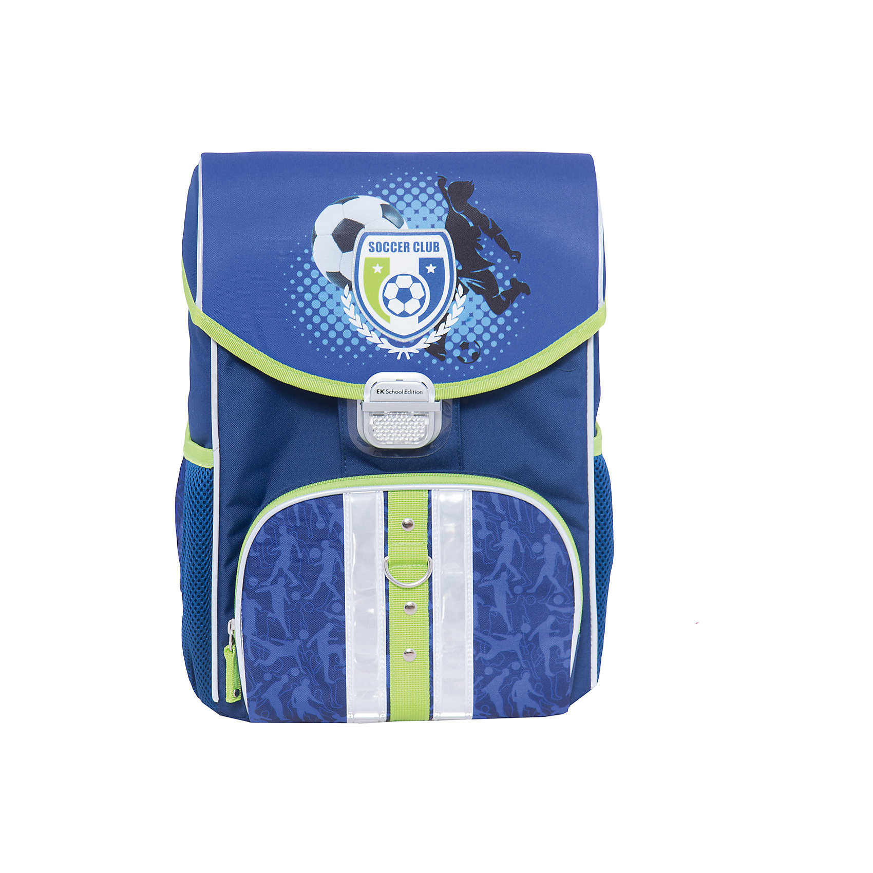 ErichKrause Ранец Soccer Club с эргономичной спинкой ErichKrause Ранец Soccer Club с эргономичной спинкойРанцы<br>Ранец с эргономичной спинкой Soccer Club - удобный и практичный школьный ранец для повседневного использования.<br>У ранца Soccer Club твердая спинка эргономичной конструкции, которая не дает ребенку сутулиться, тем самым предотвращая нарушение осанки. Имеется система противооткидов для регулировки положения ранца на спине. Усиленное дно имеет пластиковые ножки для обеспечения дополнительной устойчивости и защиты от загрязнений. Жесткий каркас прекрасно держит форму и не дает ранцу деформироваться при наполнении. Широкие, мягкие регулируемые лямки достаточно плотные, не будут врезаться при повышенной нагрузке. Внутренняя сторона лямок и спинка ранца выполнена из воздухопроницаемого материала. Ранец закрывается на прочный простой в использовании металлический замок, внутри одно основное просторное отделение. Специальная конструкция плавающих отделений позволяет оптимально использовать внутреннее пространство ранца. Также имеется объемный фронтальный карман на молнии для аксессуаров, два боковых сетчатых кармана. Верхняя крышка полностью откидывается. Предусмотрена усиленная ручка с резиновой накладкой. Наличие светоотражающих элементов на передней части, боковых стенках, лямках и на металлическом замке обеспечивает большую безопасность в темноте. Ранец выполнен из водонепроницаемого материала.<br><br>Дополнительная информация:<br><br>- Размер: 37 х 29 х 19 см.<br>- Вес: 680 гр.<br>- Материал: полиэстер<br><br>Ранец с эргономичной спинкой Soccer Club можно купить в нашем интернет-магазине.<br><br>Ширина мм: 290<br>Глубина мм: 190<br>Высота мм: 370<br>Вес г: 1210<br>Возраст от месяцев: 84<br>Возраст до месяцев: 108<br>Пол: Мужской<br>Возраст: Детский<br>SKU: 4744490