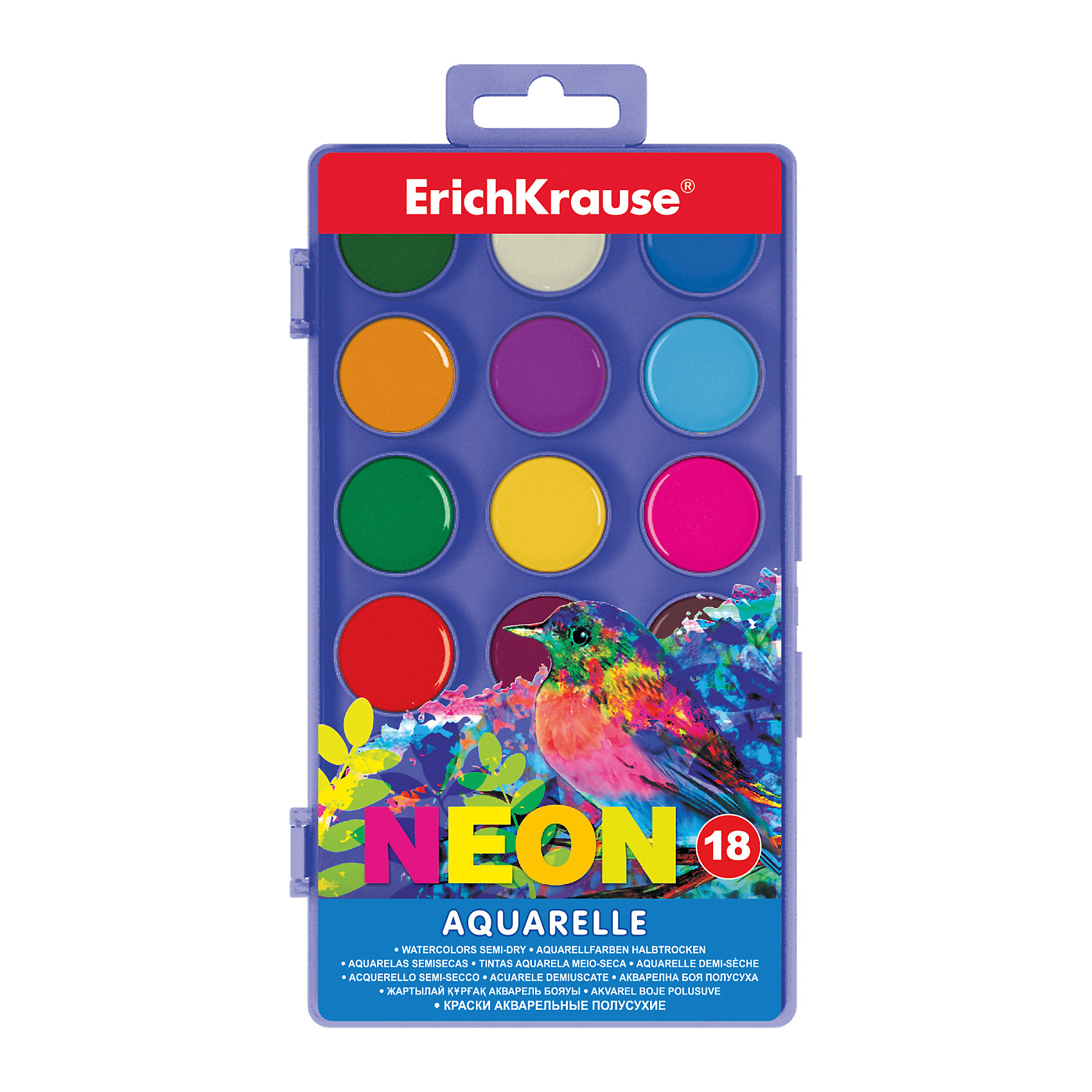 Акварельные краски Neon, 18 цв., Erich Krause Акварельные краски Neon, 18 цв., Erich KrauseРисование и лепка<br>Акварельные краски Neon, 18 цв., Erich Krause (Эрих Краузе) - качественный набор для детского творчества идеален для вашего юного художника.<br>Акварельные краски Neon от немецкой компании Erich Krause (Эрих Краузе) отлично подойдут как для школьных занятий, так и для детского творчества в свободное время. В наборе 18 неоновых акварельных красок без кисточки, упакованных в удобный пластиковый бокс. Краски имеют яркие насыщенные цвета, легко смешиваются между собой, равномерно ложатся на бумагу. Легко смываются с рук водой. Рисование развивает у детей наглядно-образное мышление, воображение, мелкая моторика рук, творческие и художественные способности.<br><br>Дополнительная информация:<br><br>- Количество цветов: 18<br>- Цвета: белый, желтый, зеленый, коричневый, синий, черный, серый, лмловый, бордовый, темно-зеленый, светло-коричневый, ярко-желтый, ярко-розовый, ярко-оранжевый, ярко-красный, ярко-зеленый, ярко-голубой, ярко-сиреневый<br>- Размер упаковки: 20 ? 9 ? 1,5 см.<br><br>Акварельные краски Neon, 18 цв., Erich Krause (Эрих Краузе) можно купить в нашем интернет-магазине.<br><br>Ширина мм: 104<br>Глубина мм: 13<br>Высота мм: 205<br>Вес г: 130<br>Возраст от месяцев: 36<br>Возраст до месяцев: 204<br>Пол: Унисекс<br>Возраст: Детский<br>SKU: 4744505