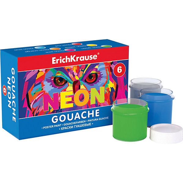 Гуашь Neon, 6 цв., 20 мл, Erich Krause Гуашь Neon, 6 цв., 20 мл, Erich KrauseРисование и лепка<br>Гуашь Neon, 6 цв., 20 мл, Erich Krause (Эрих Краузе) – это настоящая находка для юного художника.<br>Гуашь от немецкой компании Erich Krause (Эрих Краузе) предназначена для декоративно-оформительских работ и творчества детей. Яркие насыщенные неоновые цвета позволят воплощать самые смелые творческие задумки. Гуашь легко размывается водой, хорошо наносится на бумагу, картон, холст, ткань и фанеру, просто смывается с рук и одежды, не токсична.<br><br>Дополнительная информация:<br><br>- Количество цветов: 6<br>- Объем одной баночки с краской: 20 мл.<br>- Цвета: неон-зеленый, неон-желтый, неон-красный, неон-оранжевый, неон-розовый, неон-голубой<br>- Упаковка: картонная коробка<br>- Размер упаковки: 12 x 8.5 x 4.5 см.<br><br>Гуашь Neon, 6 цв., 20 мл, Erich Krause (Эрих Краузе) можно купить в нашем интернет-магазине.<br><br>Ширина мм: 121<br>Глубина мм: 78<br>Высота мм: 40<br>Вес г: 190<br>Возраст от месяцев: 36<br>Возраст до месяцев: 204<br>Пол: Унисекс<br>Возраст: Детский<br>SKU: 4744507
