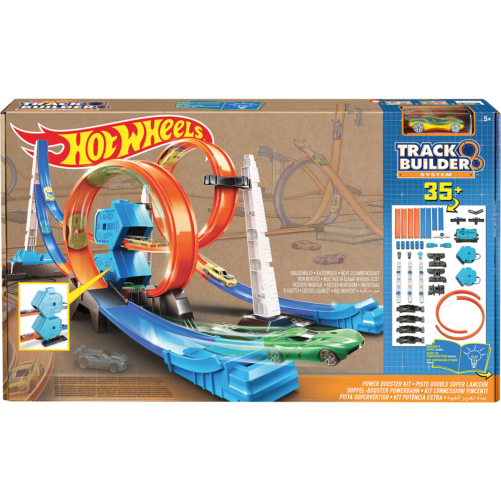 Конструктор трасс: большие гонки, Hot Wheels Конструктор трасс: большие гонки, Hot WheelsКонструктор трасс Hot Wheels понравится любителям больших гонок. В набор входит более 35 деталей, из которых ребенок сможет собрать 4 разных трассы. Для самых увлекательных игр трассы оснащены петлями и даже усилителями мощности! В наборе вы найдете инструкцию, которая поможет с легкостью собрать все трассы. С этой игрушкой игры с друзьями будут еще интересней и увлекательней!<br><br>Дополнительная информация:<br>Батарейки: LR20 (D) - 4 штуки ( в комплект не входят)<br>Конструктор трасс: большие гонки можно приобрести в нашем интернет-магазине.<br><br>Ширина мм: 615<br>Глубина мм: 380<br>Высота мм: 86<br>Вес г: 2326<br>Возраст от месяцев: 60<br>Возраст до месяцев: 108<br>Пол: Мужской<br>Возраст: Детский<br>SKU: 4747512