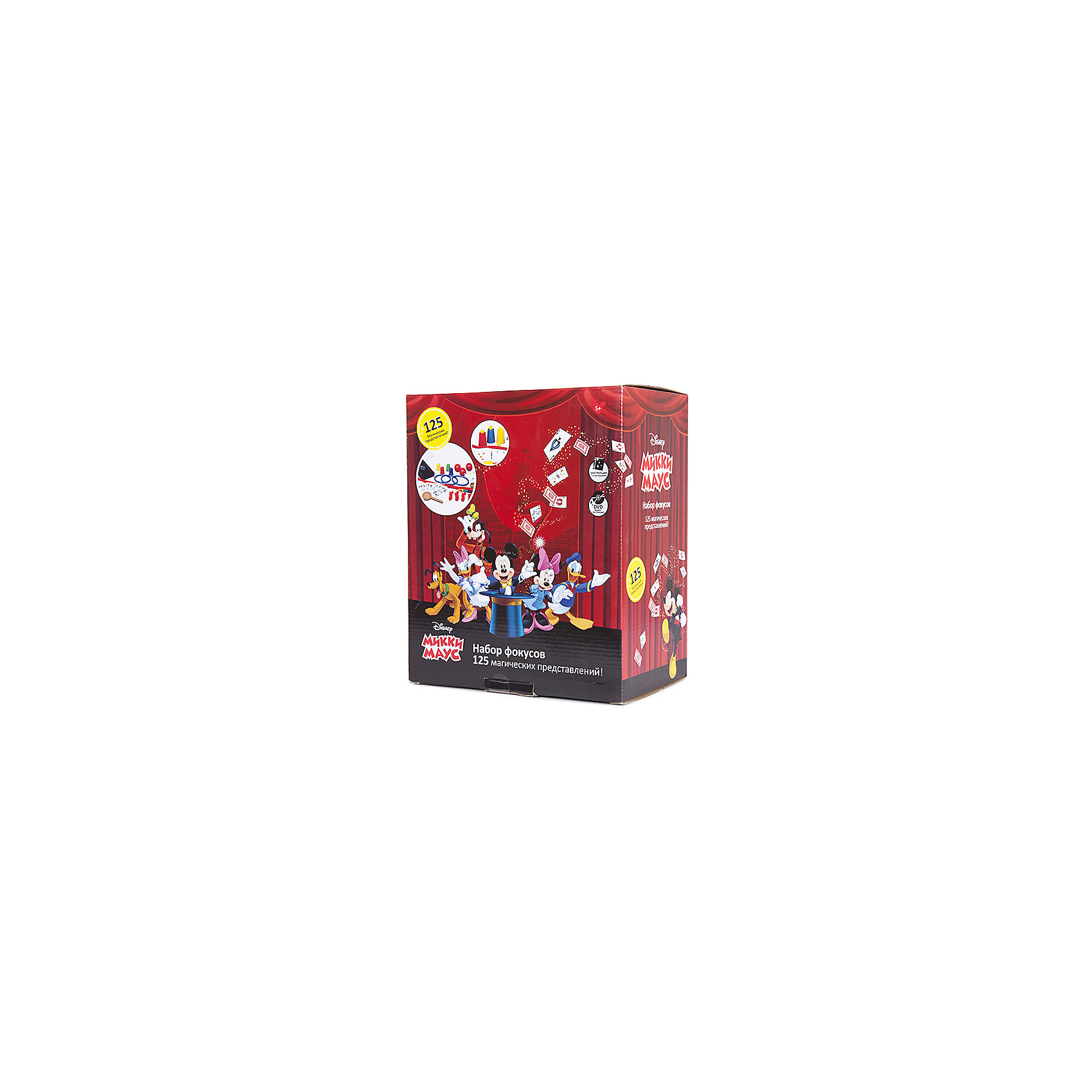 Набор для демонстрации фокусов Mickey Mouse (125 фокусов) Набор для демонстрации фокусов Mickey Mouse (125 фокусов)Наборы для фокусов<br>Такой набор для фокусов - отличный подарок для начинающих волшебников, поражающий воображение множеством приспособлений: карт, коробочек, кубиков, колец и даже шляпой!<br>Мастерское исполнение фокусов с наперстками и монетками, волшебной палочкой, магической вазой и всевозможные трюки на ловкость рук не вызовут сомнения, что перед Вами настоящий маленький фокусник и маг. Такие чудо превращения развивают творческое мышление, образное воображение, мелкую моторику и ловкость рук. <br>Набор выполнен из прочного и экологически чистого материала.<br><br>Дополнительная информация:<br><br>- Материал: нетоксичный пластик.<br>- Возраст ребёнка: от 6 лет.<br>- В наборе: 125 фокусов, шляпа фокусника, подробная инструкция, иллюстрированный диск DVD.<br>- Размер упаковки: 30x25x16,5 см.<br><br>Купить набор для демонстрации фокусов Mickey Mouse можно в нашем магазине.<br><br>Ширина мм: 300<br>Глубина мм: 250<br>Высота мм: 165<br>Вес г: 700<br>Возраст от месяцев: 72<br>Возраст до месяцев: 192<br>Пол: Унисекс<br>Возраст: Детский<br>SKU: 4753817