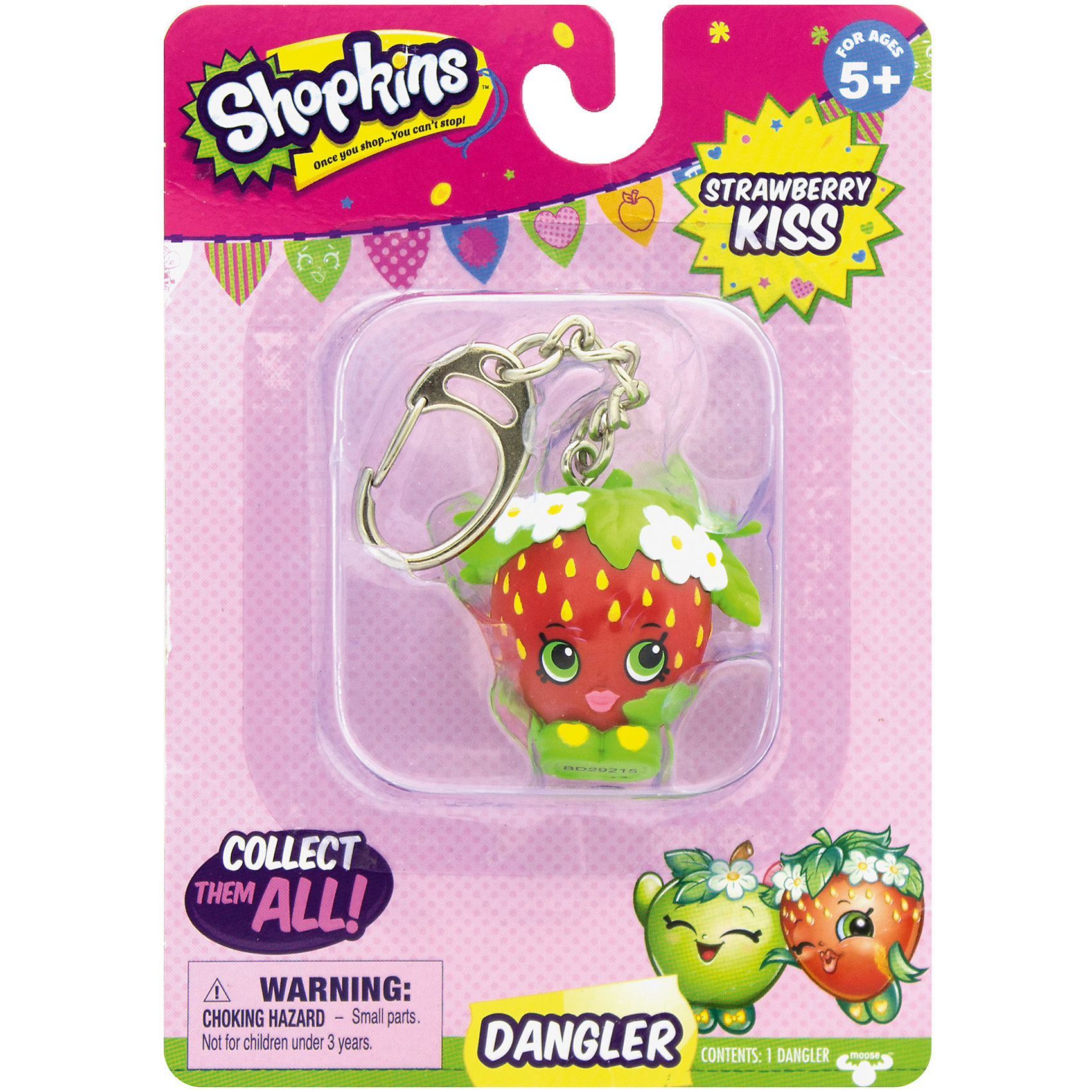 Брелок Strawberry Kiss, Shopkins Брелок Strawberry Kiss, ShopkinsИгрушечные продукты питания<br>Брелок Strawberry Kiss, Shopkins – этот яркий, модный брелок станет отличным подарком для вашей девочки.<br>Компания Shopkins специально для маленьких модниц выпустила невероятно красивые брелоки! Брелок-клубничка Strawberry Kiss ярко-красного цвета с желтыми крапинками, выполнен в виде фигурки с зелеными глазами. Стоит клубничка на зеленых башмачках, украшенных желтыми сердечками. Голова покрыта зеленым листиком с цветочками. На такой брелок девочке будет приятно повесить свои ключи, также его можно просто повесить на рюкзак и он будет радовать ее своим видом. Брелок выполнен из безопасного для детей материала.<br><br>Дополнительная информация:<br><br>- Вид замка: карабин<br>- Материал: пластмасса, металл<br>- Размер упаковки: 10,8 ? 3,8 ? 15,2 см.<br><br>Брелок Strawberry Kiss, Shopkins можно купить в нашем интернет-магазине.<br><br>Ширина мм: 108<br>Глубина мм: 38<br>Высота мм: 153<br>Вес г: 50<br>Возраст от месяцев: 60<br>Возраст до месяцев: 192<br>Пол: Женский<br>Возраст: Детский<br>SKU: 4756893