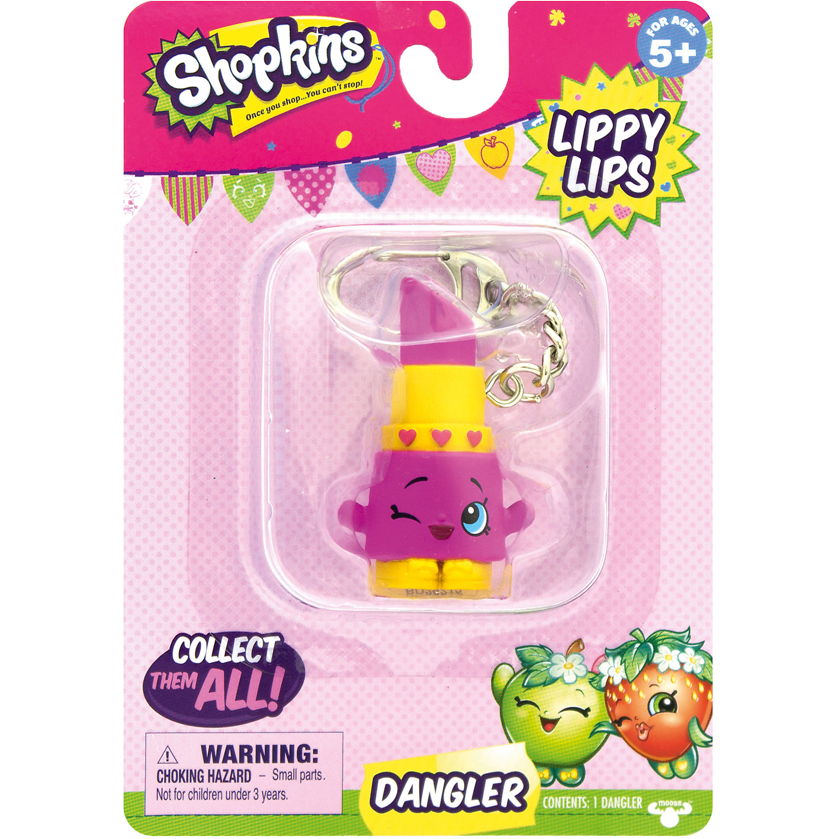 Брелок Lippy Lips, Shopkins Брелок Lippy Lips, ShopkinsИгрушечные продукты питания<br>Брелок Lippy Lips, Shopkins – этот яркий, модный брелок станет отличным подарком для вашей девочки.<br>Компания Shopkins специально для маленьких модниц выпустила невероятно красивые брелоки! Брелок-помада Lippy Lips ярко розового цвета с желтым ободком, украшен тремя розовыми сердечками. Она выполнена в виде фигурки с ручками. На лице хитро прищурен глаз. Стоит фигурка на желтых башмачках с красивыми бантиками. На такой брелок девочке будет приятно повесить свои ключи, также его можно просто повесить на рюкзак и он будет радовать ее своим видом. Брелок выполнен из безопасного для детей материала.<br><br>Дополнительная информация:<br><br>- Вид замка: карабин<br>- Материал: пластмасса, металл<br>- Размер упаковки: 10,8 ? 3,8 ? 15,2 см.<br><br>Брелок Lippy Lips, Shopkins можно купить в нашем интернет-магазине.<br><br>Ширина мм: 108<br>Глубина мм: 38<br>Высота мм: 153<br>Вес г: 50<br>Возраст от месяцев: 60<br>Возраст до месяцев: 192<br>Пол: Женский<br>Возраст: Детский<br>SKU: 4756894