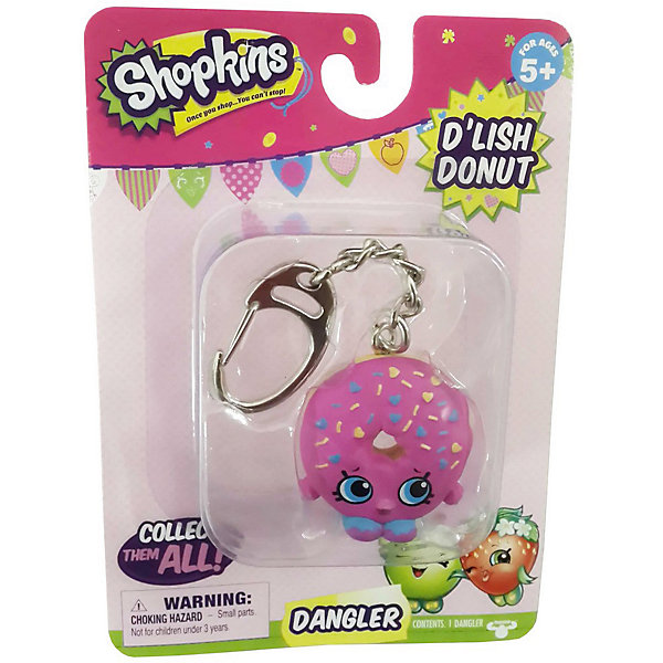 Брелок D`Lish Donut, Shopkins Брелок D`Lish Donut, ShopkinsКоллекционные фигурки<br>Брелок D`Lish Donut, Shopkins – этот яркий, модный брелок станет отличным подарком для вашей девочки.<br>Компания Shopkins специально для маленьких модниц выпустила невероятно красивые брелоки! Брелок-пончик D`Lish Donut с глазурью ярко-розового цвета, посыпанной желтыми и голубыми сердечками, выполнен в виде фигурки с большими голубыми глазами. Стоит пончик на голубых башмачках с розовым узором. На такой брелок девочке будет приятно повесить свои ключи, также его можно просто повесить на рюкзак и он будет радовать ее своим видом. Брелок выполнен из безопасного для детей материала.<br><br>Дополнительная информация:<br><br>- Вид замка: карабин<br>- Материал: пластмасса, металл<br>- Размер упаковки: 10,8 ? 3,8 ? 15,2 см.<br><br>Брелок D`Lish Donut, Shopkins можно купить в нашем интернет-магазине.<br><br>Ширина мм: 108<br>Глубина мм: 38<br>Высота мм: 153<br>Вес г: 50<br>Возраст от месяцев: 60<br>Возраст до месяцев: 192<br>Пол: Женский<br>Возраст: Детский<br>SKU: 4756897
