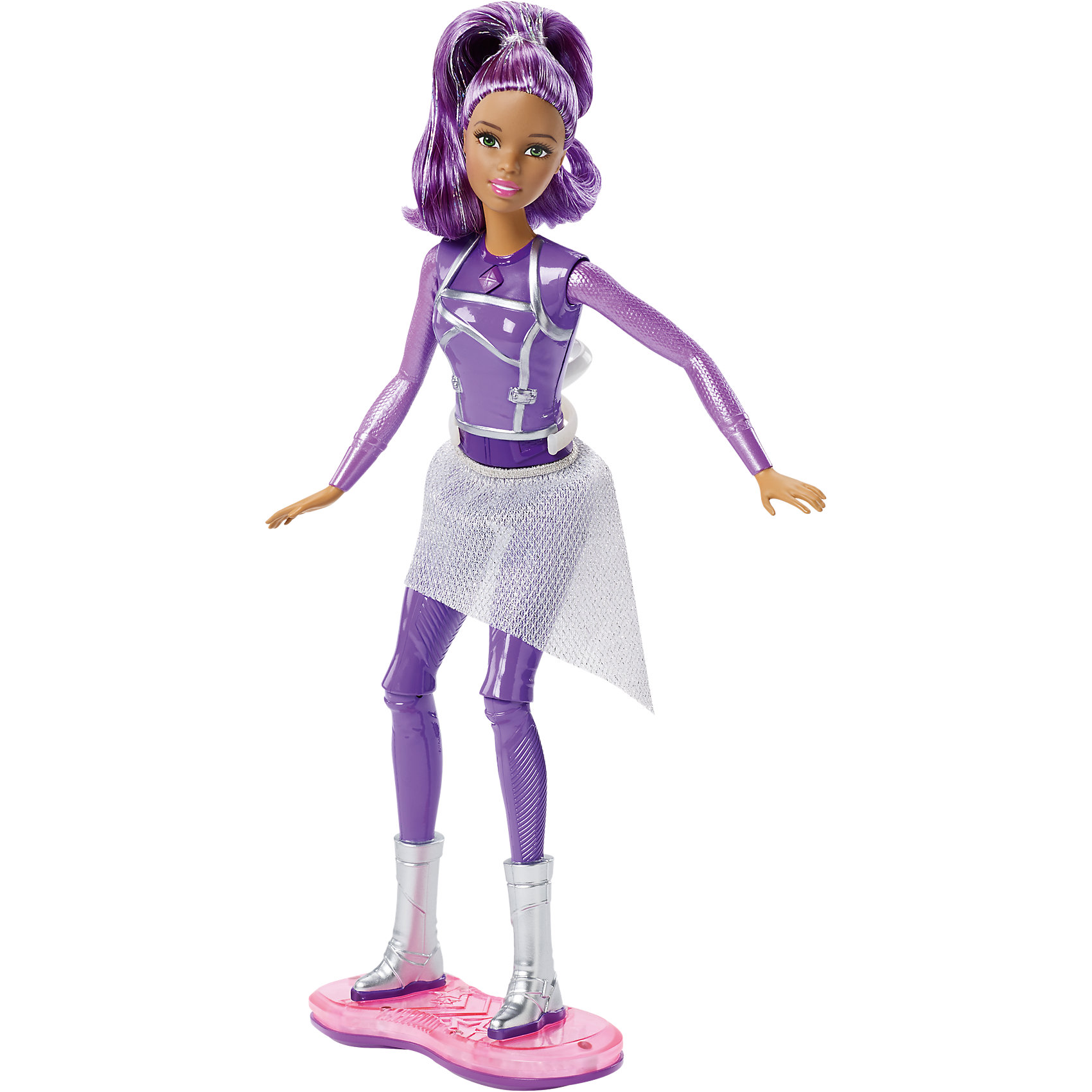 Кукла с ховербордом из серии Barbie и космическое приключение Кукла с ховербордом из серии Barbie и космическое приключениеBarbie Игрушки<br>Характеристики куклы Mattel:<br><br>• высота куклы: 30 см;<br>• световые эффекты: голубое, красное и розовое свечение;<br>• звуковые эффекты: 5 режимов;<br>• шарнирные конечности: руки поднимаются вверх и в стороны, ноги поднимаются и опускаются, сгибаются в коленях;<br>• кукла Барби делает полное сальто;<br>• Барби устойчиво стоит на ховерборде, не покидает свой «пост» во время кругового вращения;<br>• для работы свето-звуковых эффектов требуются батарейки: 3 шт. типа LR4;<br>• батарейки входят в комплект;<br>• размер упаковки: 32,5х25х7 см;<br>• вес упаковки: 383 г.<br><br>Кукла Барби из коллекции «Barbie и космическое приключение» маневрирует, летает и делает сальто на ховерборде. Устройство оснащено световыми и звуковыми эффектами, яркие краски переливаются и смешиваются, создается впечатление космической прогулки. Наличие специального кольца-крепления дает возможность вращать куклу на 360 градусов, находиться в невесомости. <br><br>Куклу с ховербордом из серии Barbie и космическое приключение можно купить в нашем интернет-магазине.<br><br>Ширина мм: 330<br>Глубина мм: 253<br>Высота мм: 73<br>Вес г: 354<br>Возраст от месяцев: 36<br>Возраст до месяцев: 72<br>Пол: Женский<br>Возраст: Детский<br>SKU: 4765334