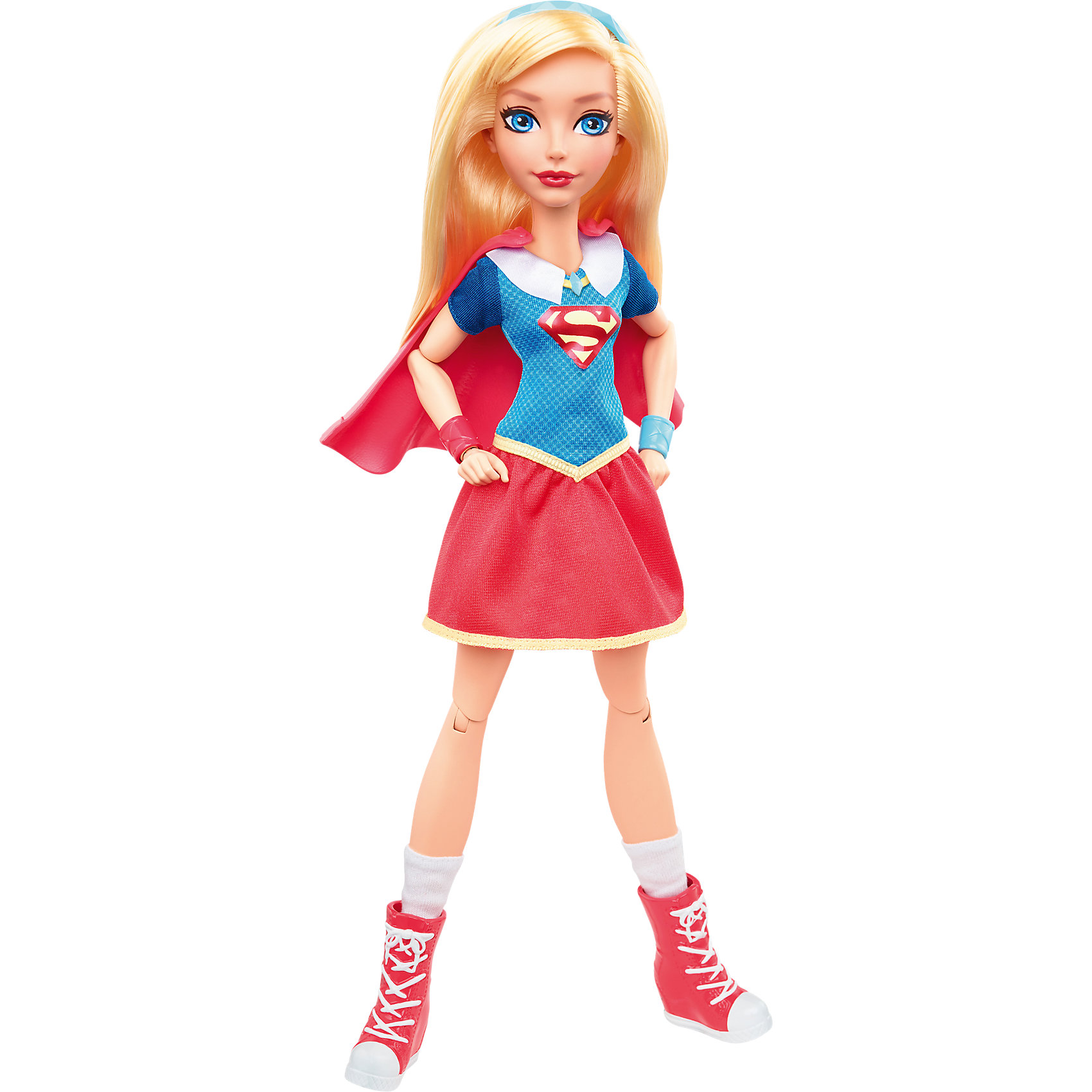 Кукла Супергёрл DC Super Hero Girls Кукла Супергёрл DC Super Hero GirlsКуклы-модели<br>Характеристики товара:<br><br>• упаковка: коробка-блистер<br>• материал: пластик<br>• серия: DC Super Hero Girls<br>• руки, ноги гнутся<br>• высота куклы: 30 см<br>• возраст: от трех лет<br>• размер упаковки: 20х10х32 см<br>• вес: 0,3 кг<br>• страна производства: Китай<br>• страна бренда: США<br><br>Барби может разной! Такой современный образ изящной куклы порадует маленьких любительниц вселенной супергероев. Она позволит придумать множество игр со своими любимыми персонажами. Кукла отлично детализирована. Высота - 30 сантиметров, поэтому и выглядит героиня внушительно.<br><br>Игры с такими куклами - это не только весело, они помогают детям развить воображение, творческое и пространственное мышление, мелкую моторику . Игрушки от бренда Mattel отличаются стабильно высоким качеством и уже давно радуют детей по всему миру! <br><br>Куклу Супергёрл DC Super Hero Girls от компании Mattel можно купить в нашем интернет-магазине.<br><br>Ширина мм: 328<br>Глубина мм: 205<br>Высота мм: 88<br>Вес г: 375<br>Возраст от месяцев: 72<br>Возраст до месяцев: 120<br>Пол: Женский<br>Возраст: Детский<br>SKU: 4765390