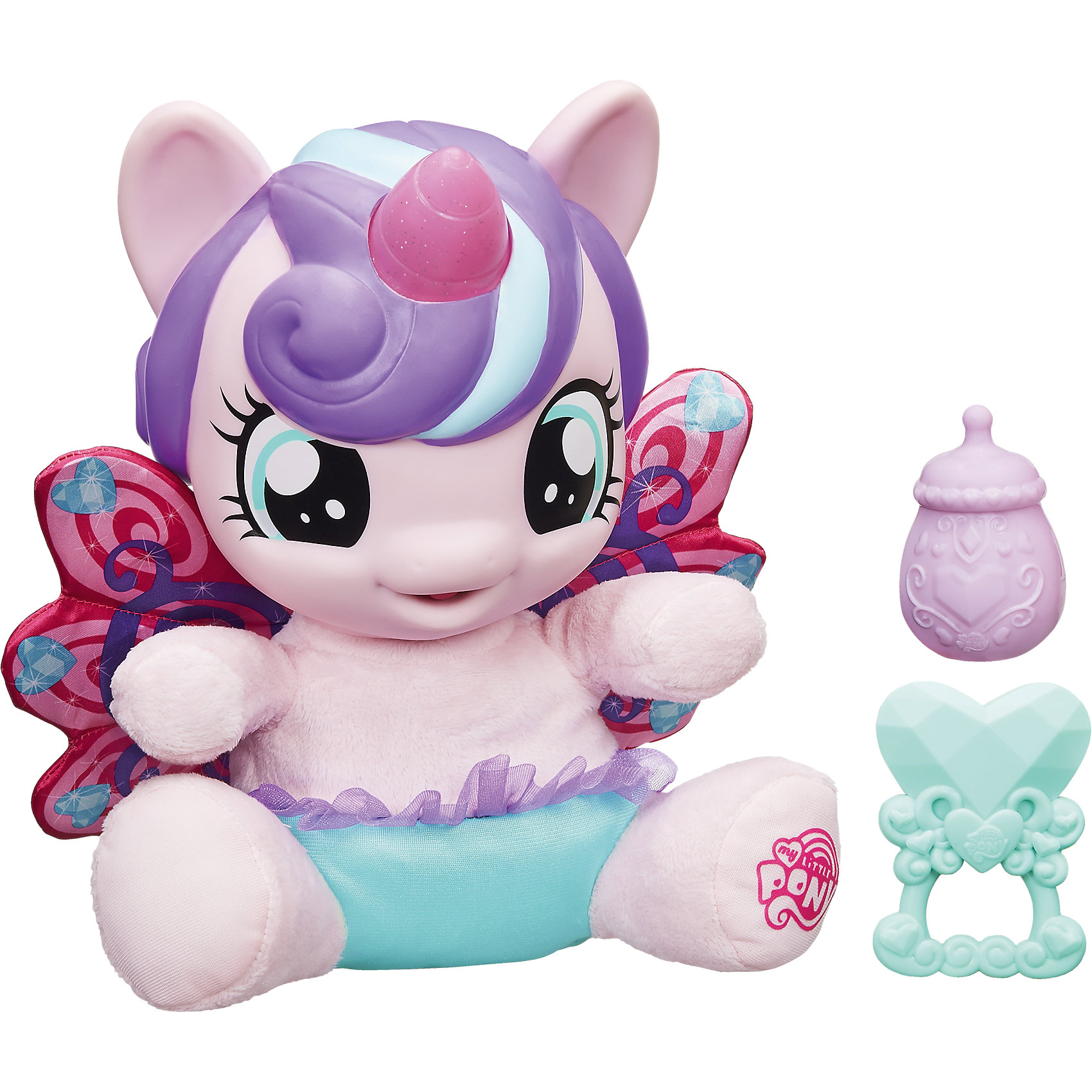 Малышка Пони-принцесса, My Little Pony Малышка Пони-принцесса, My Little PonyИгрушки<br>В мире Эквестрии произошло грандиозное событие - у принцессы Каденс родилась дочка! У плюшевой малышки Пони-принцессы красивые мягкие крылья, а ее рог светится разными цветами! Три сенсорные зоны - спинка, живот и ножки. Отсканируйте специальный код своим мобильным устройством, и откройте новые функции в игровом мобильном приложении My Little Pony.<br><br>Ширина мм: 337<br>Глубина мм: 328<br>Высота мм: 151<br>Вес г: 968<br>Возраст от месяцев: 36<br>Возраст до месяцев: 72<br>Пол: Женский<br>Возраст: Детский<br>SKU: 4767291