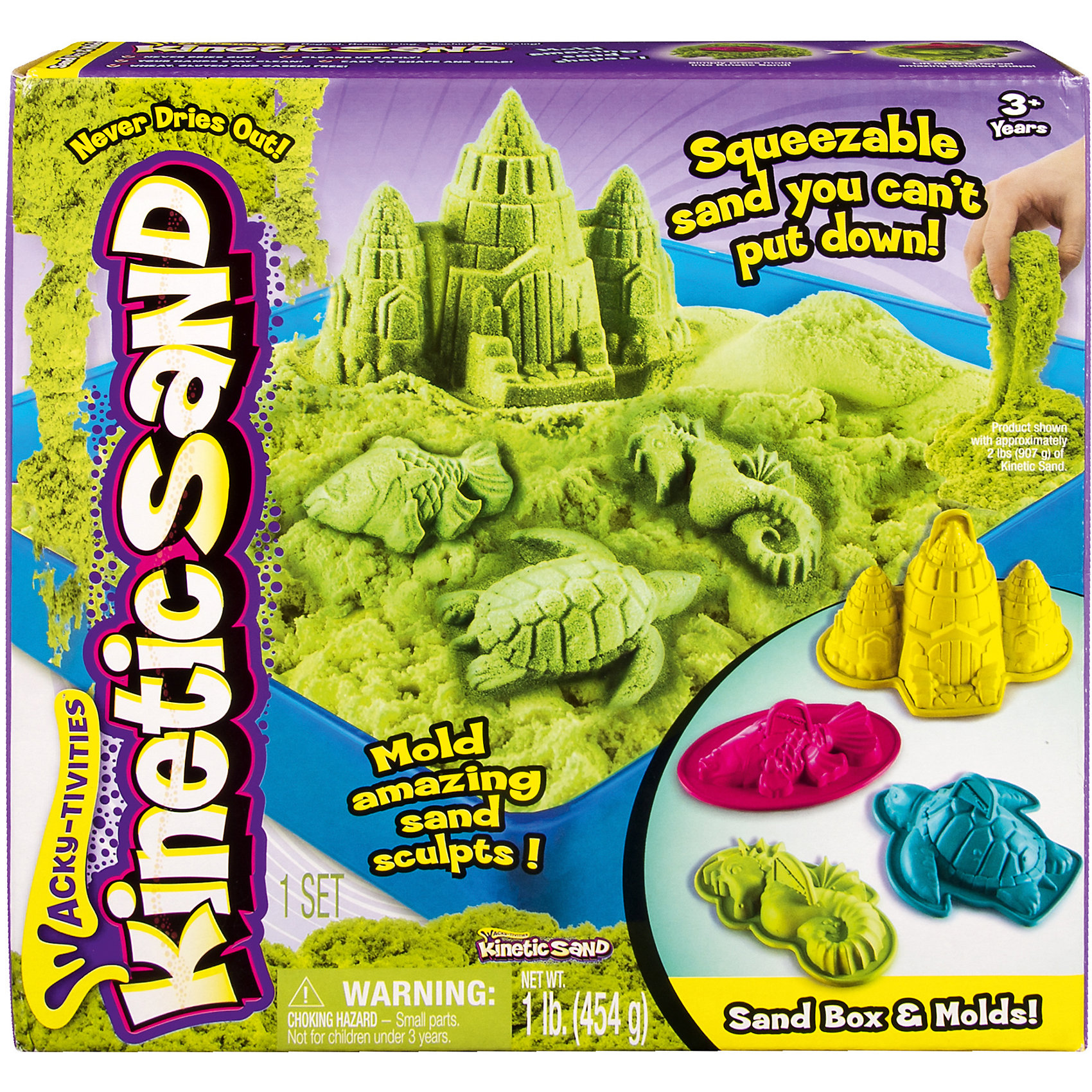 Песок для лепки Kinetic sand, 454 гр, лоток, 4 формочки, зеленый Песок для лепки Kinetic sand, 454 гр, лоток, 4 формочки, зеленыйКинетический песок<br>Кинетический песок Kinetic Sand похож на мокрый песок и, благодаря специальному полимеру, он не высыхает, что позволяет играть с ним вновь! С помощью этого чудесного песка можно лепить различные формы и не испачкаться! Мягкий на ощупь и совершенно не липкий, что позволяет рукам и одежде оставаться чистыми. <br>В набор входит:<br>Песок одного цвета<br>4 формочки<br>Лоток-песочница<br><br>Ширина мм: 280<br>Глубина мм: 270<br>Высота мм: 60<br>Вес г: 868<br>Возраст от месяцев: 36<br>Возраст до месяцев: 84<br>Пол: Унисекс<br>Возраст: Детский<br>SKU: 4768725