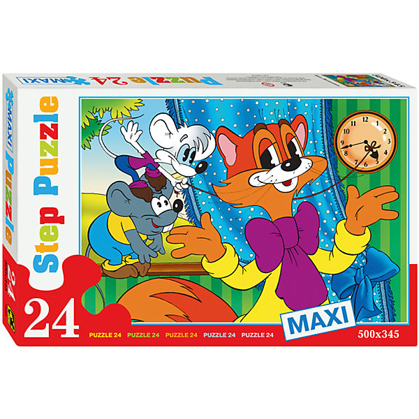Пазл Кот Леопольд, 24 MAXI детали, Step Puzzle Пазл Кот Леопольд, 24 MAXI детали, Step PuzzleСоветские мультфильмы<br>Пазл Кот Леопольд, 24 MAXI детали, Step Puzzle (Степ Пазл) – это замечательный красочный пазл с изображением любимых героев.<br>Пазл «Кот Леопольд» создан по мотивам советского мультфильма Приключения кота Леопольда. Подарите ребенку чудесный пазл, и он будет увлеченно подбирать детали, пока не составит яркую и интересную картинку, на которой озорные мыши опять решили пошутить над доверчивым Леопольдом, и перевести часы. Большие детали позволяют самостоятельно собирать картинку даже маленьким детям. Сборка пазла Кот Леопольд от Step Puzzle (Степ Пазл) подарит Вашему ребенку множество увлекательных вечеров и принесет пользу для развития. Координация, моторика, внимательность легко тренируются, пока ребенок увлеченно собирает пазл. Детали пазла хорошо проклеены, идеально сцепляются друг с другом, не расслаиваются.<br><br>Дополнительная информация:<br><br>- Количество деталей: 24 MAXI<br>- Размер собранной картинки: 50х34,5 см.<br>- Материал: высококачественный картон<br>- Упаковка: картонная коробка<br>- Размер упаковки: 24,5x38x4 см.<br>- Вес: 688 гр.<br><br>Пазл Кот Леопольд, 24 MAXI детали, Step Puzzle (Степ Пазл) можно купить в нашем интернет-магазине.<br><br>Ширина мм: 375<br>Глубина мм: 245<br>Высота мм: 40<br>Вес г: 658<br>Возраст от месяцев: 36<br>Возраст до месяцев: 96<br>Пол: Унисекс<br>Возраст: Детский<br>Количество деталей: 24<br>SKU: 4769307