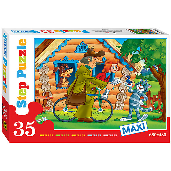 Пазл Простоквашино, 35 MAXI деталей, Step Puzzle Пазл Простоквашино, 35 MAXI деталей, Step PuzzleПазлы для малышей<br>Пазл Простоквашино, 35 MAXI деталей, Step Puzzle (Степ Пазл) – это замечательный красочный пазл с изображением любимых героев.<br>Пазл «Простоквашино» создан по мотивам популярного советского мультфильма «Трое из Простоквашино». Подарите ребенку чудесный пазл, и он будет увлеченно подбирать детали, пока не составит яркую и интересную картинку, на которой изображены любимые герои дядя Федор, кот Матроскин, пес Шарик, почтальон Печкин и галчонок Галчонок. Большие детали позволяют самостоятельно собирать картинку даже маленьким детям. Сборка пазла Простоквашино от Step Puzzle (Степ Пазл) подарит Вашему ребенку множество увлекательных вечеров и принесет пользу для развития. Координация, моторика, внимательность легко тренируются, пока ребенок увлеченно собирает пазл. Детали пазла хорошо проклеены, идеально сцепляются друг с другом, не расслаиваются.<br><br>Дополнительная информация:<br><br>- Количество деталей: 35 MAXI<br>- Размер собранной картинки: 68х48 см.<br>- Материал: высококачественный картон<br>- Упаковка: картонная коробка<br>- Размер упаковки: 27x40x6 см.<br>- Вес: 688 гр.<br><br>Пазл Простоквашино, 35 MAXI деталей, Step Puzzle (Степ Пазл) можно купить в нашем интернет-магазине.<br><br>Ширина мм: 400<br>Глубина мм: 270<br>Высота мм: 55<br>Вес г: 740<br>Возраст от месяцев: 36<br>Возраст до месяцев: 96<br>Пол: Унисекс<br>Возраст: Детский<br>Количество деталей: 35<br>SKU: 4769315